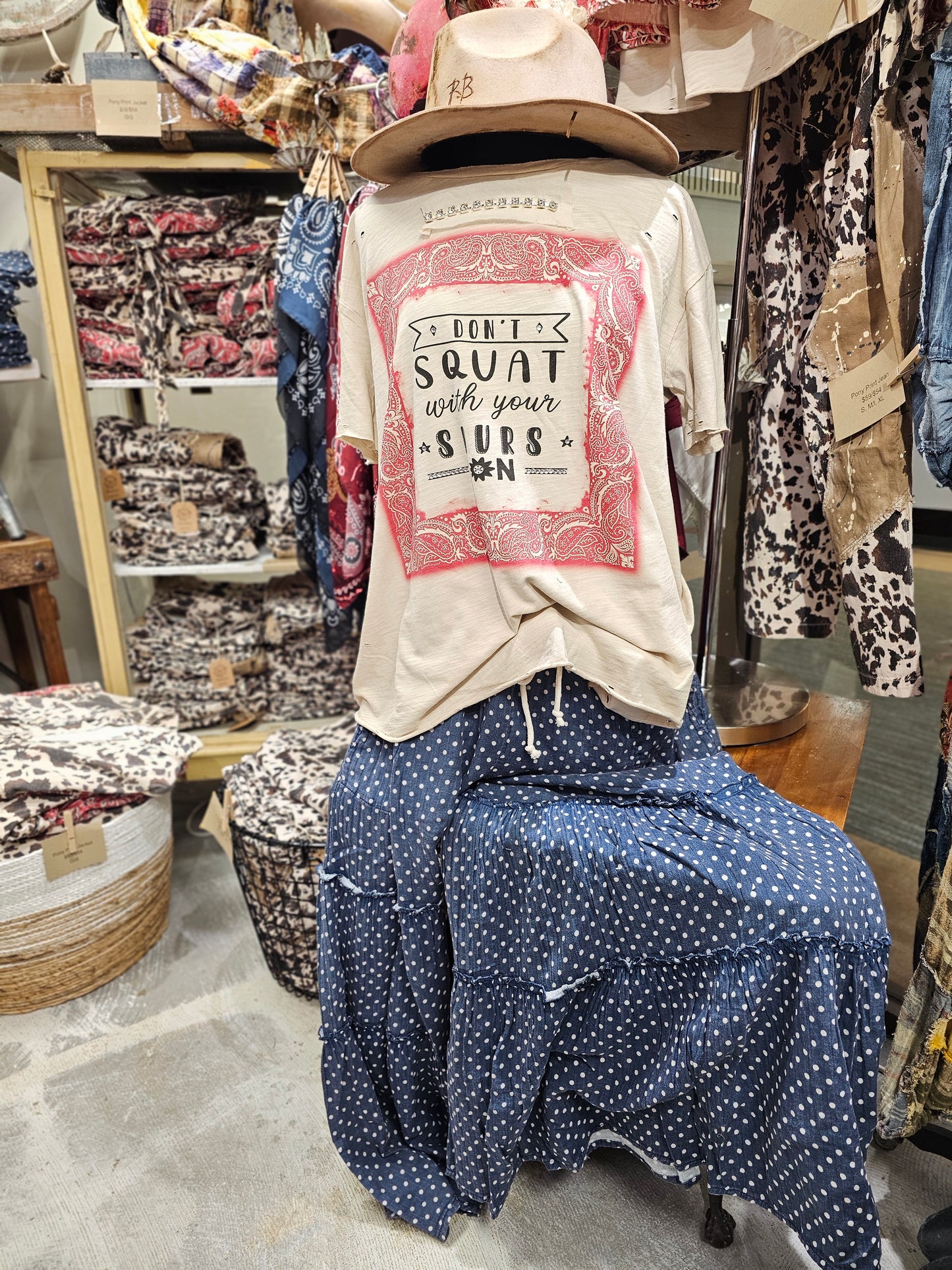 Don't Squat With Your Spurs Tattered Tee