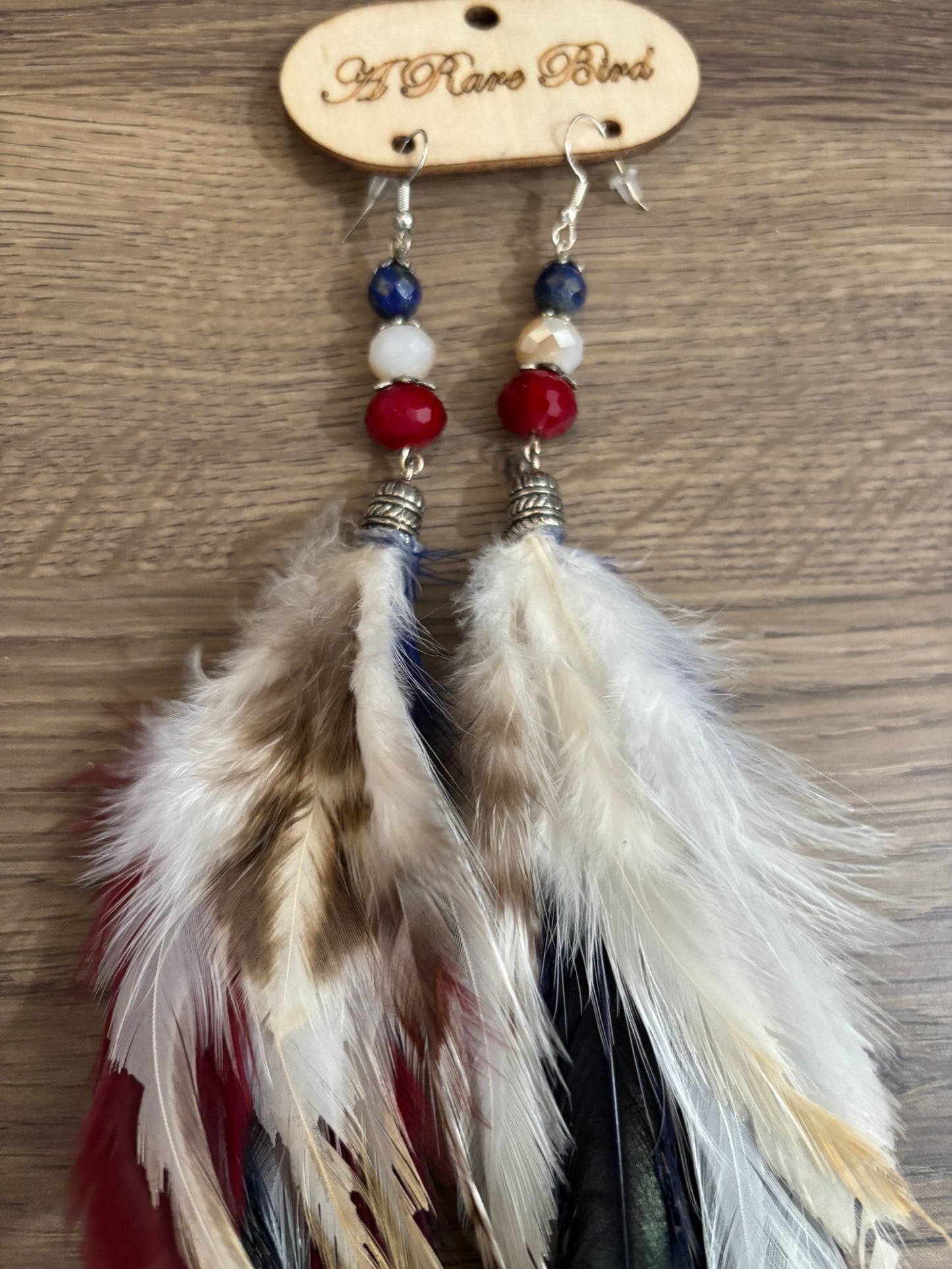 Red, White & Soar Feather Earrings