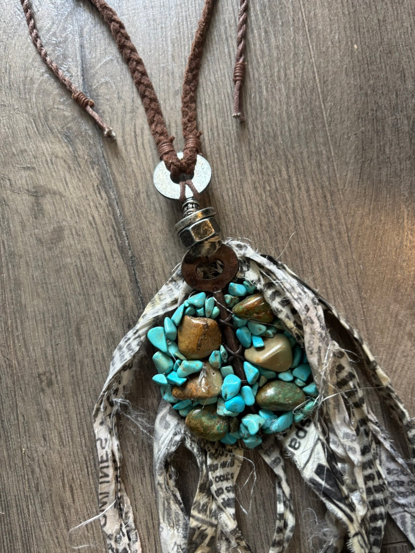 Newsprint Fringe Turquoise Necklace