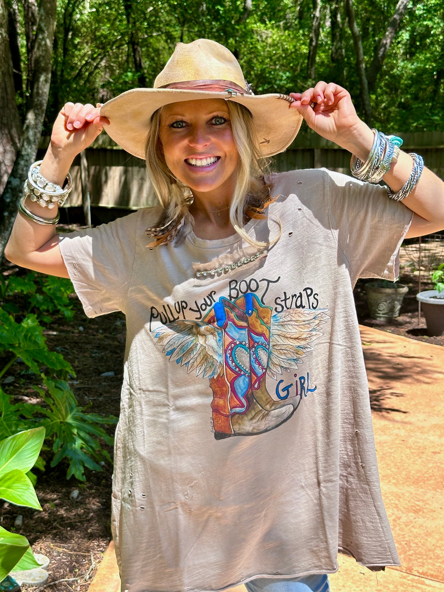 Pull Up Your Boot Straps Tattered Shirt