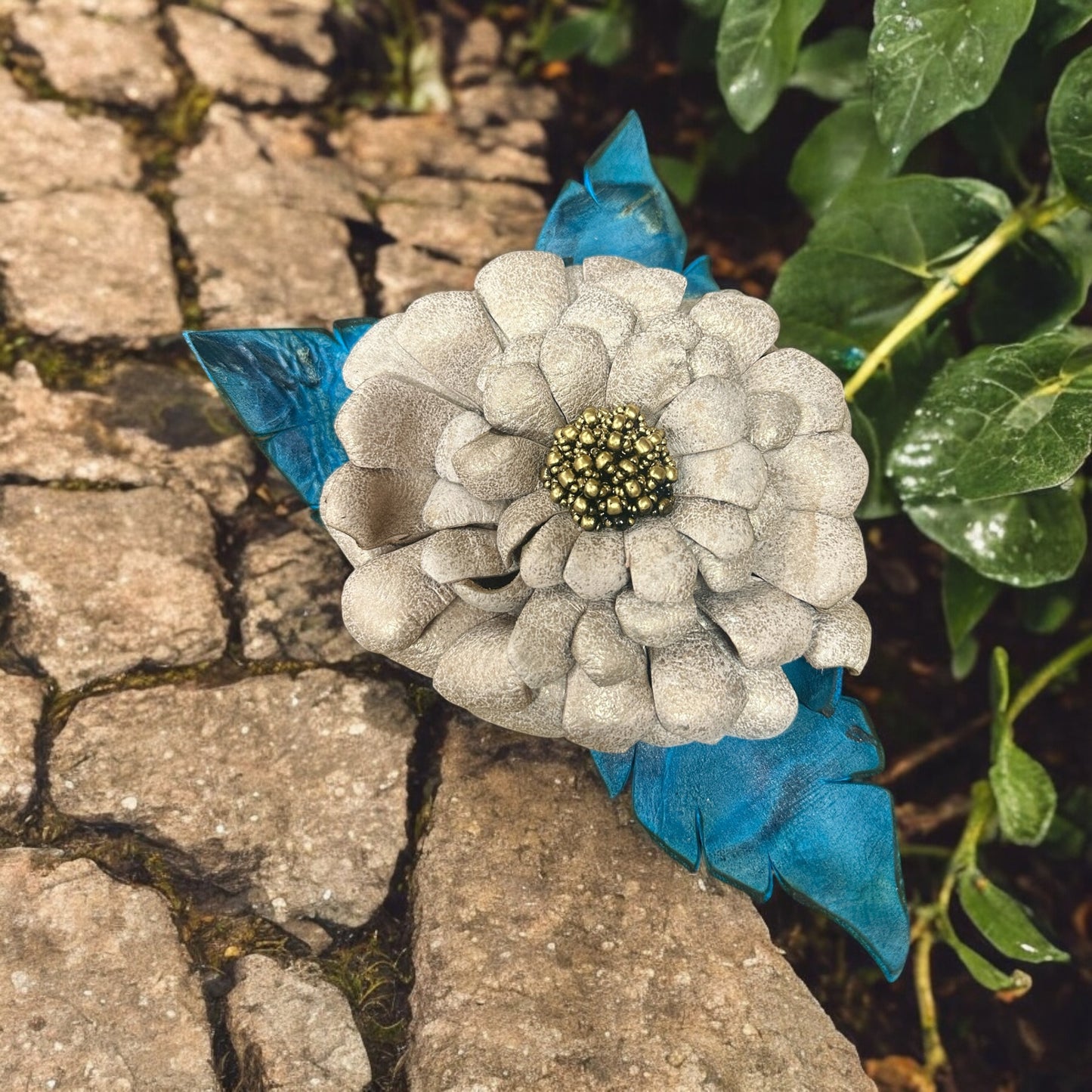 Handmade Cream Leather Flower Pin