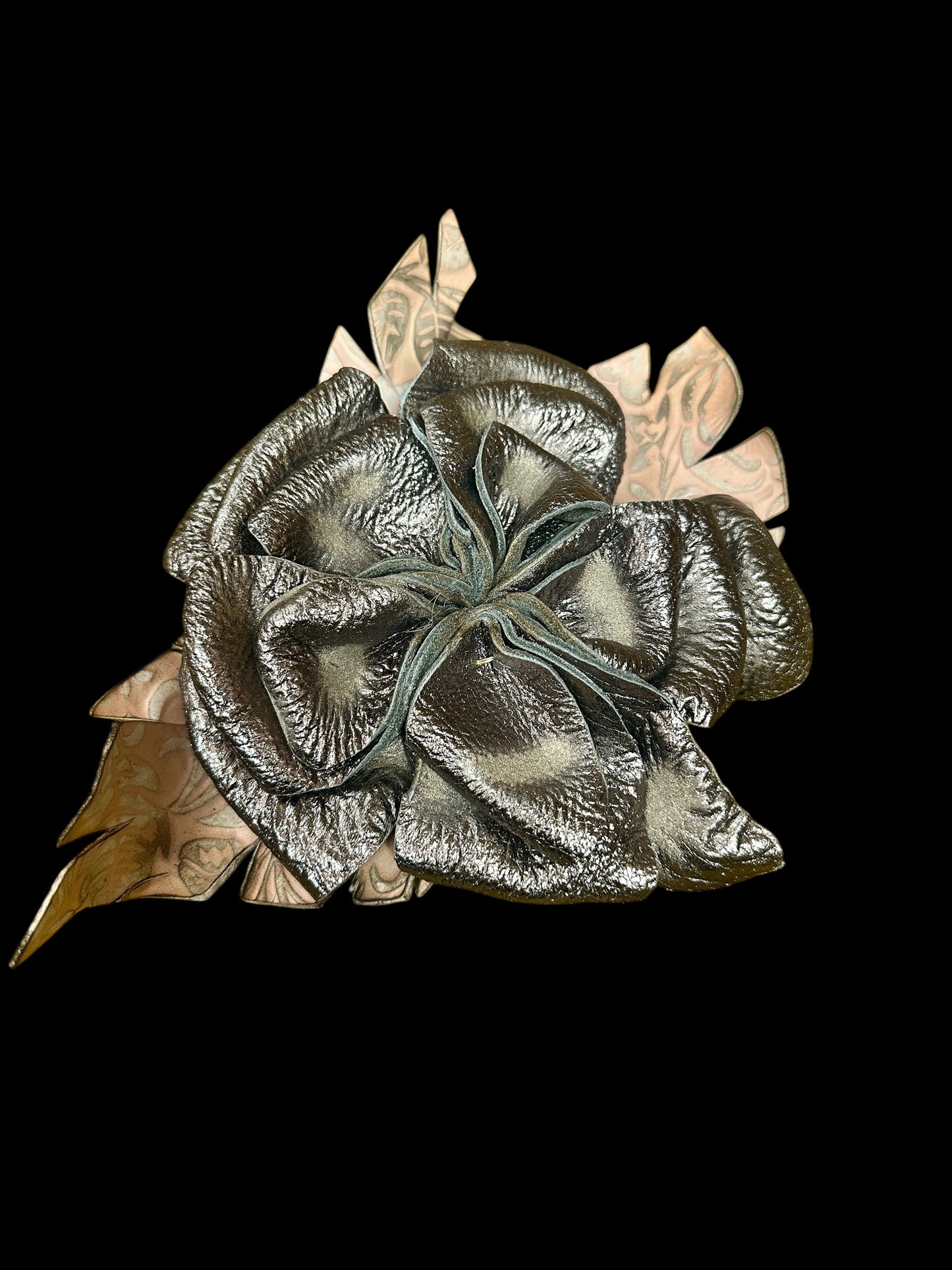 Handmade Pewter Leather Flower Pin