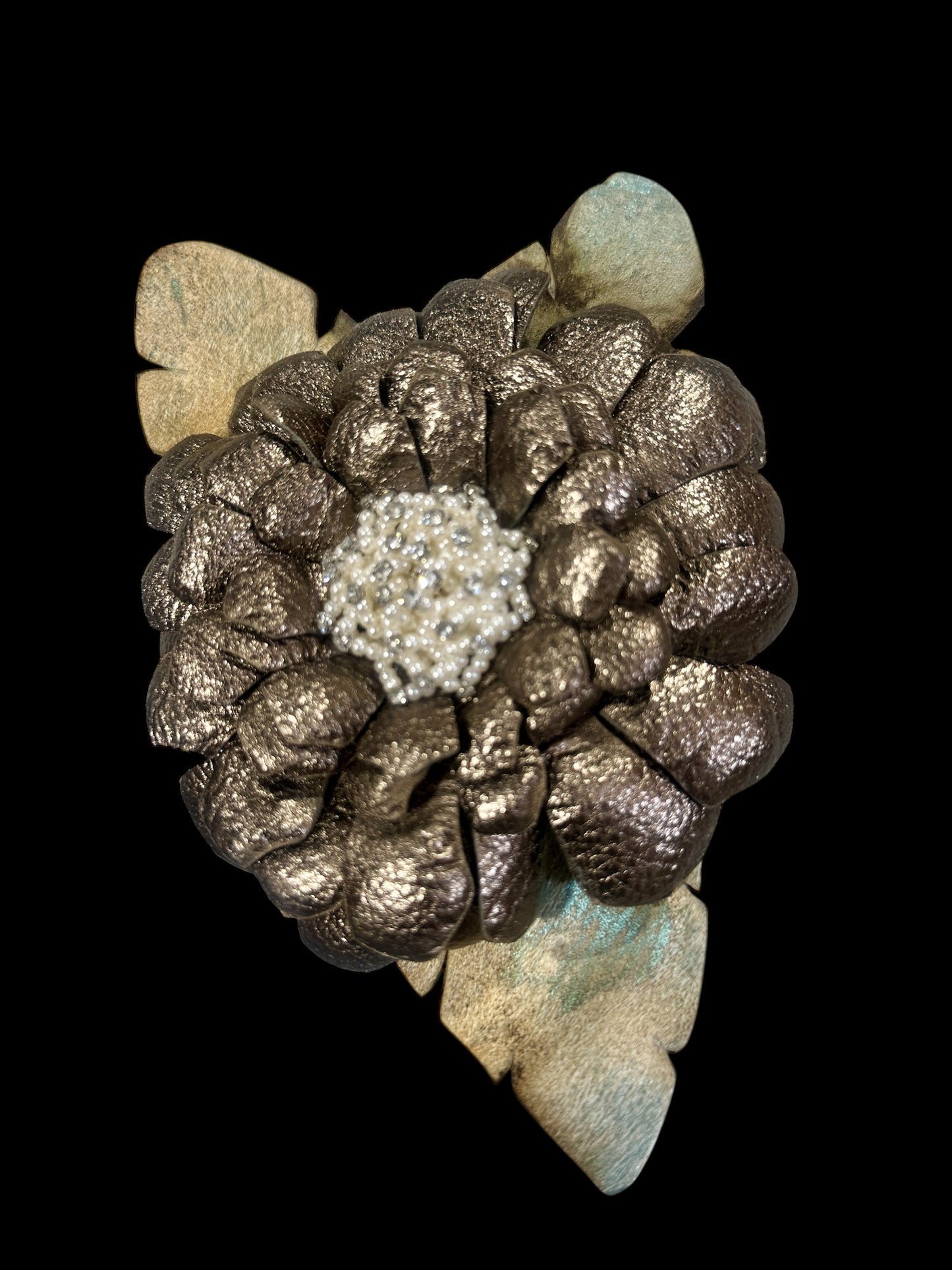 Hand made Bronze Leather Flower Pin