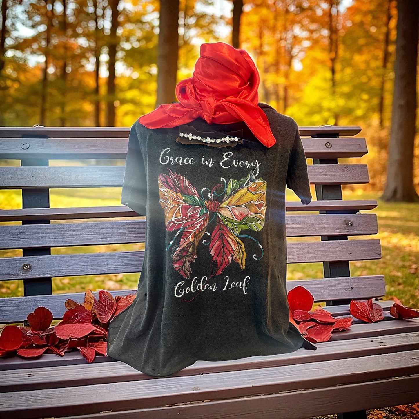 Grace in Every Golden Leaf Tattered Shirt