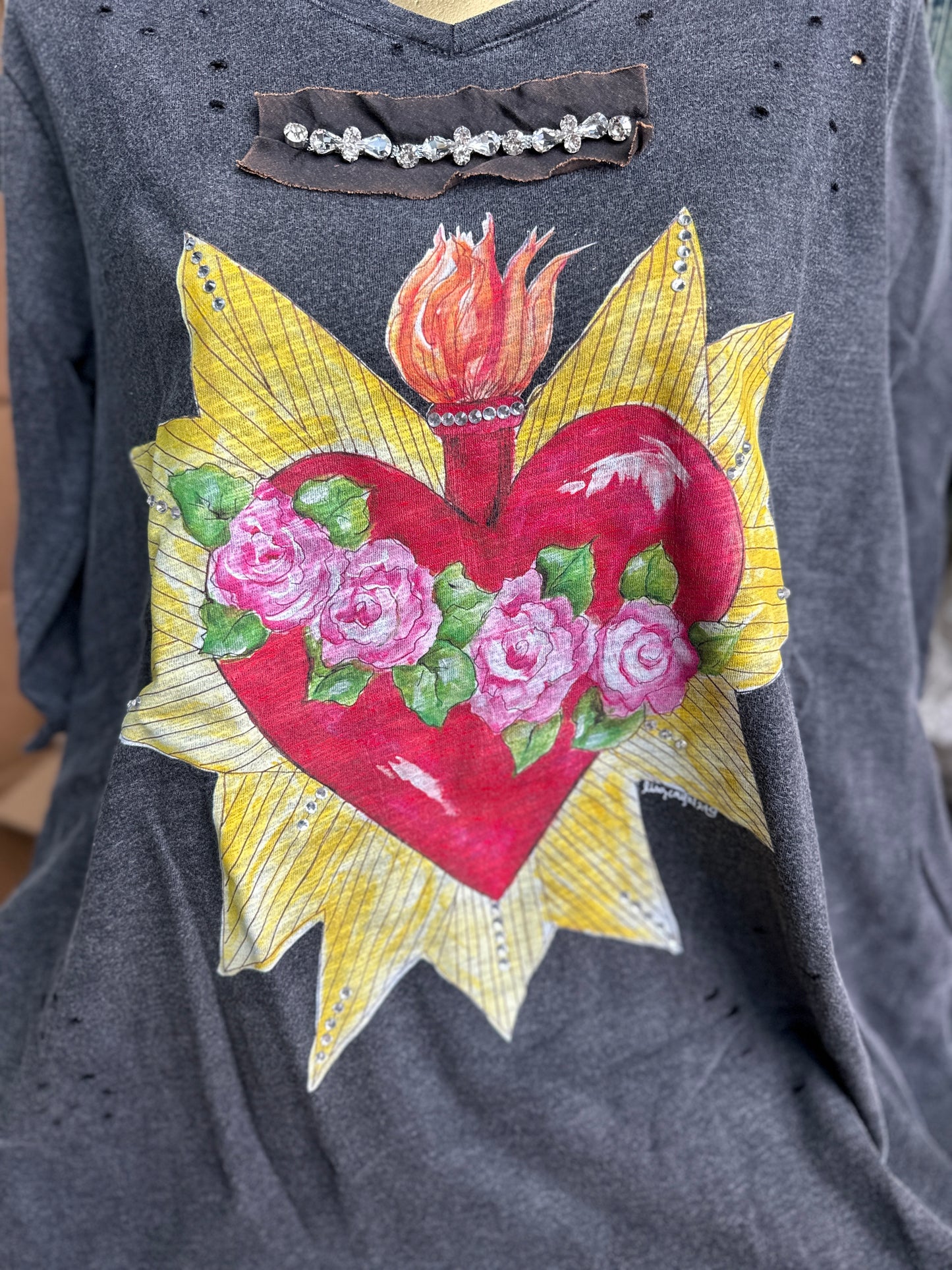 Blazing Heart 3/4 Tattered Tee