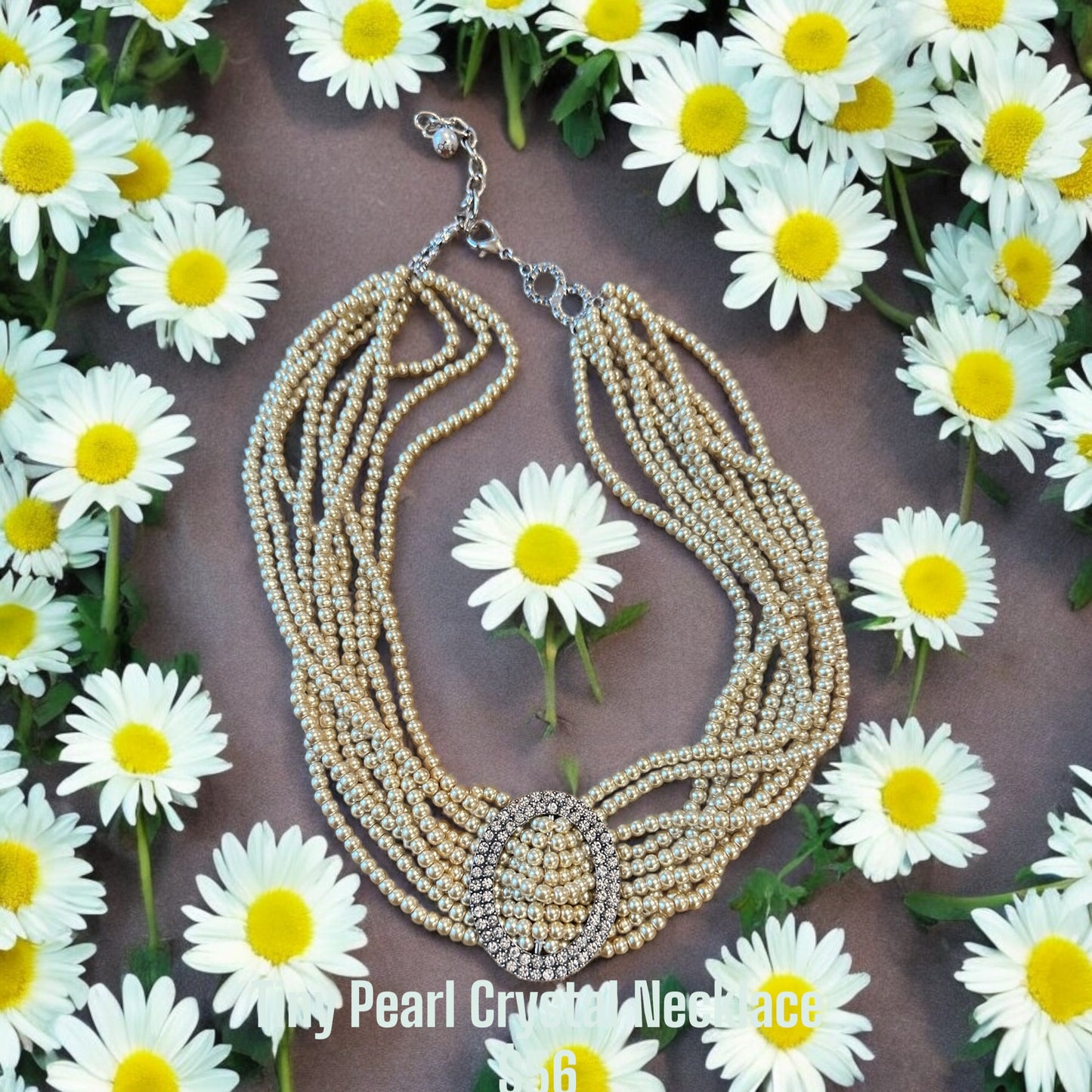 Tiny Pearl Crystal Buckle Necklace