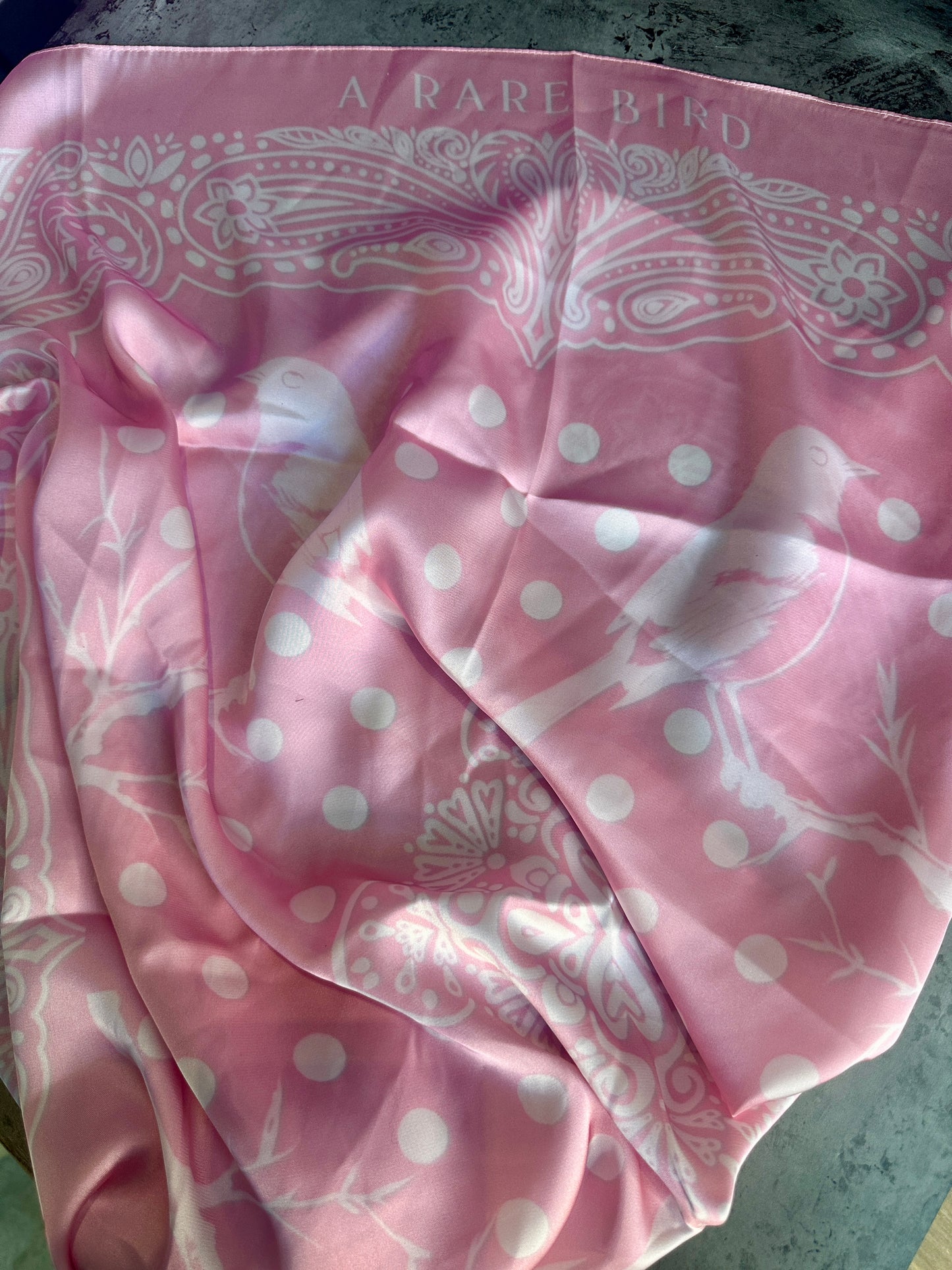 Rose Pink Silk Rare Birds Rayon Wild Rag