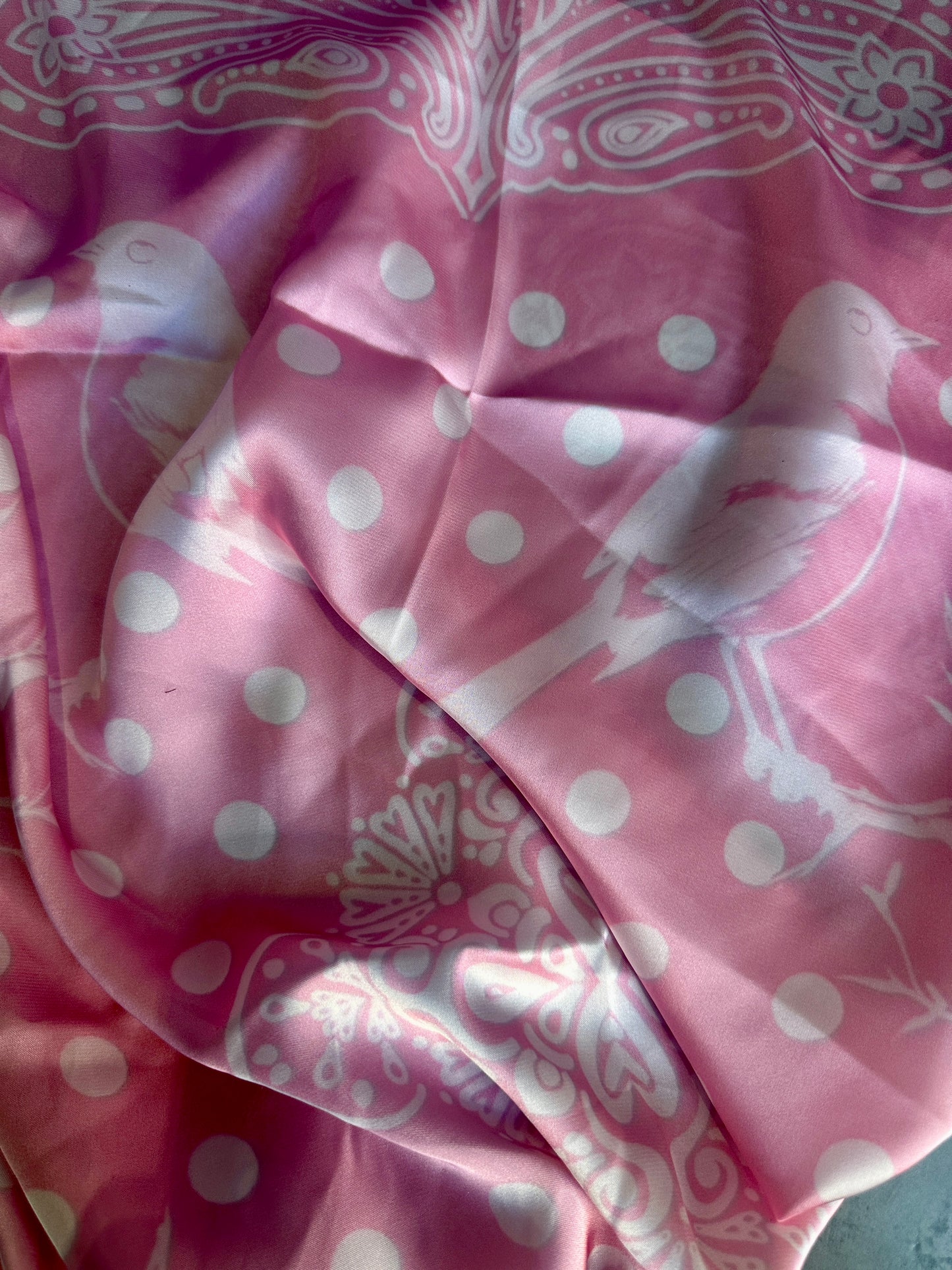 Rose Pink Silk Rare Birds Rayon Wild Rag