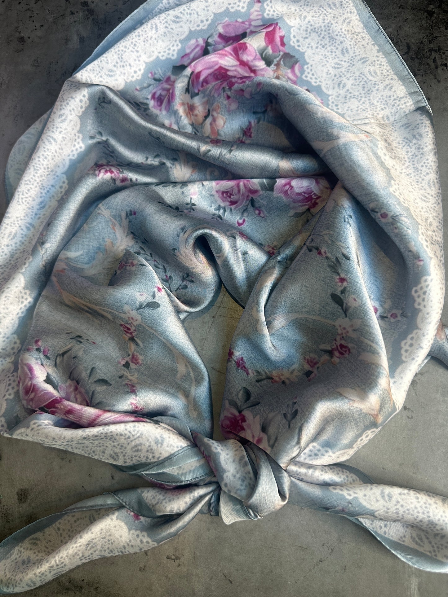 Pastel Blue Lacy Rose Wild Rag