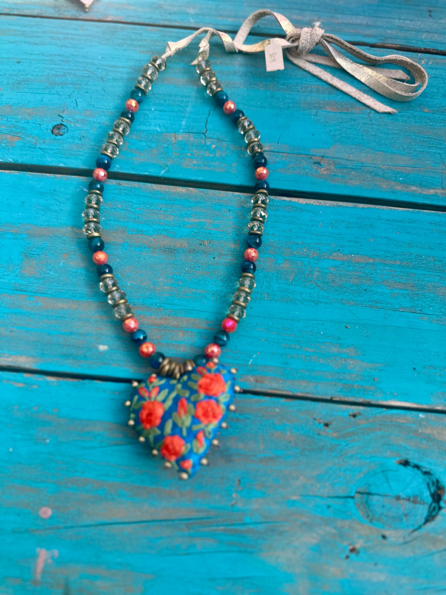 Hand Stitched Turquoise Heart Pendant