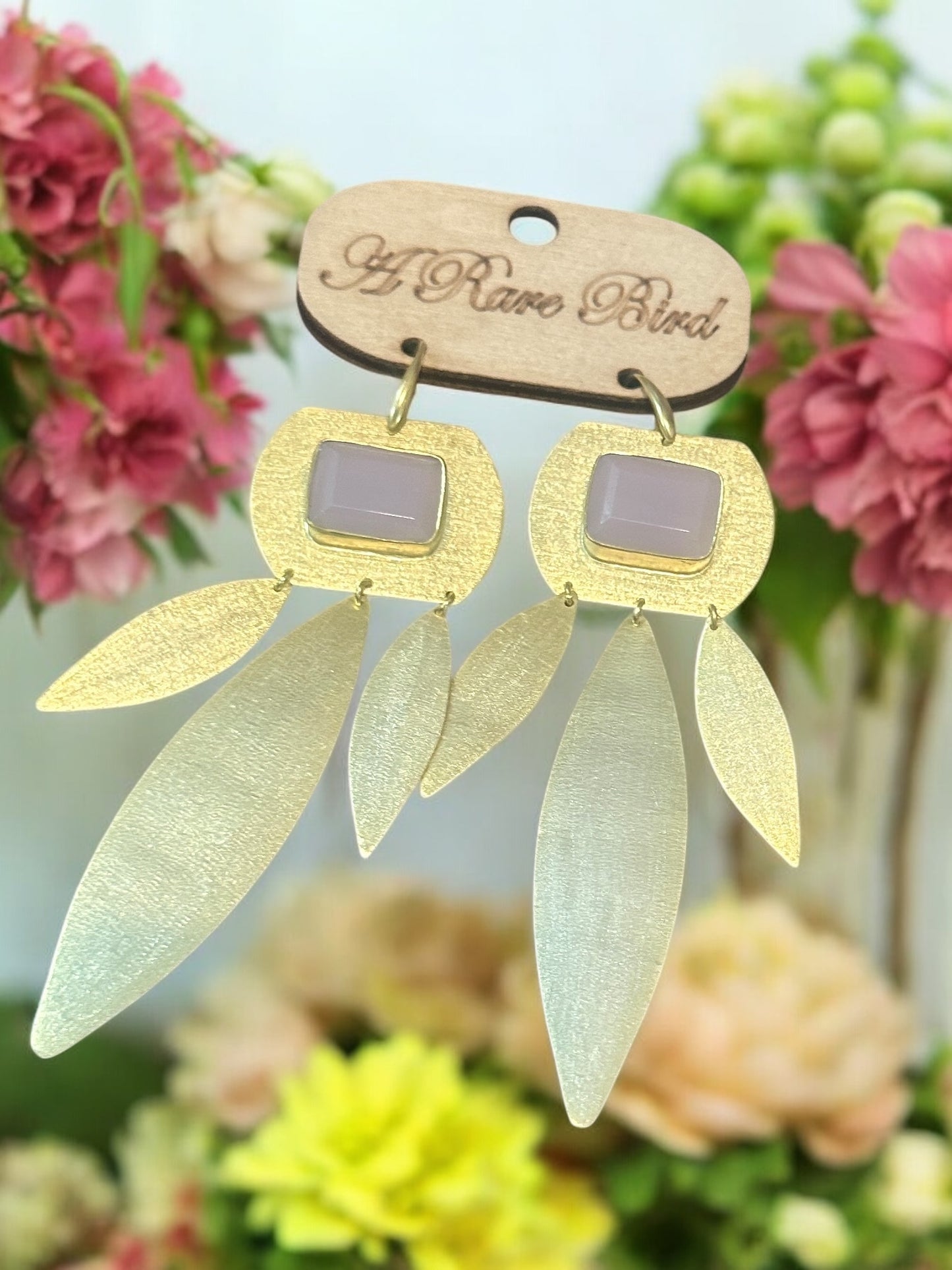 Pink Quartz Gold Wash Earrings