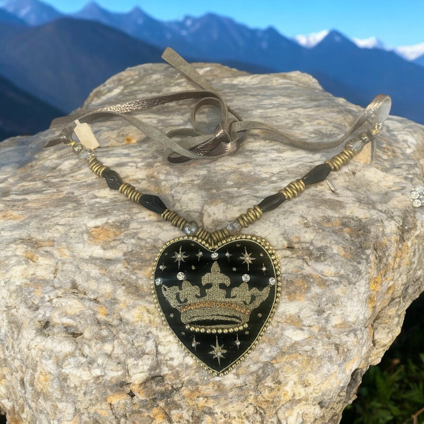 Black Velvet Golden Crown Necklace