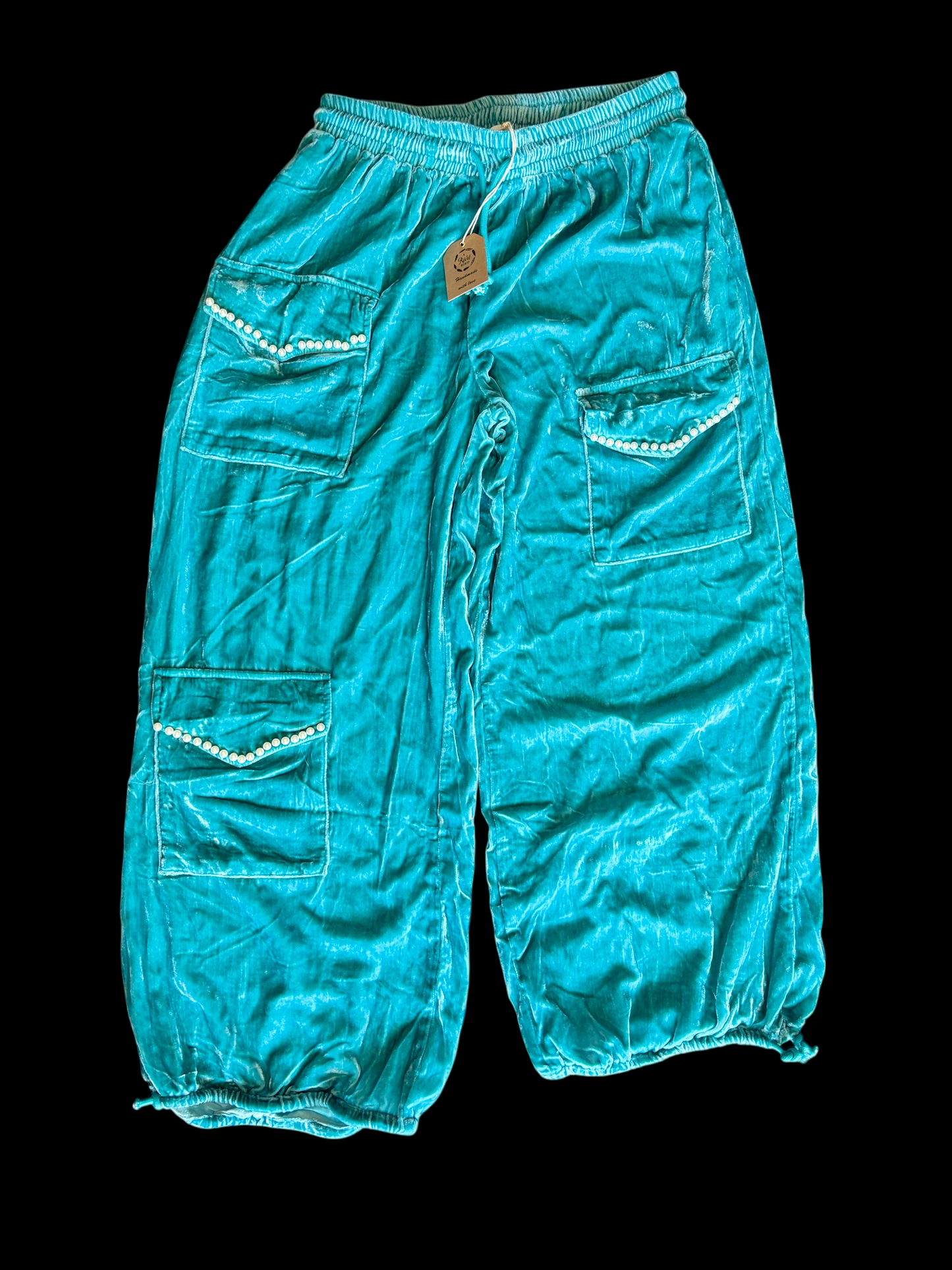 Turquoise Velvet Genie Pants