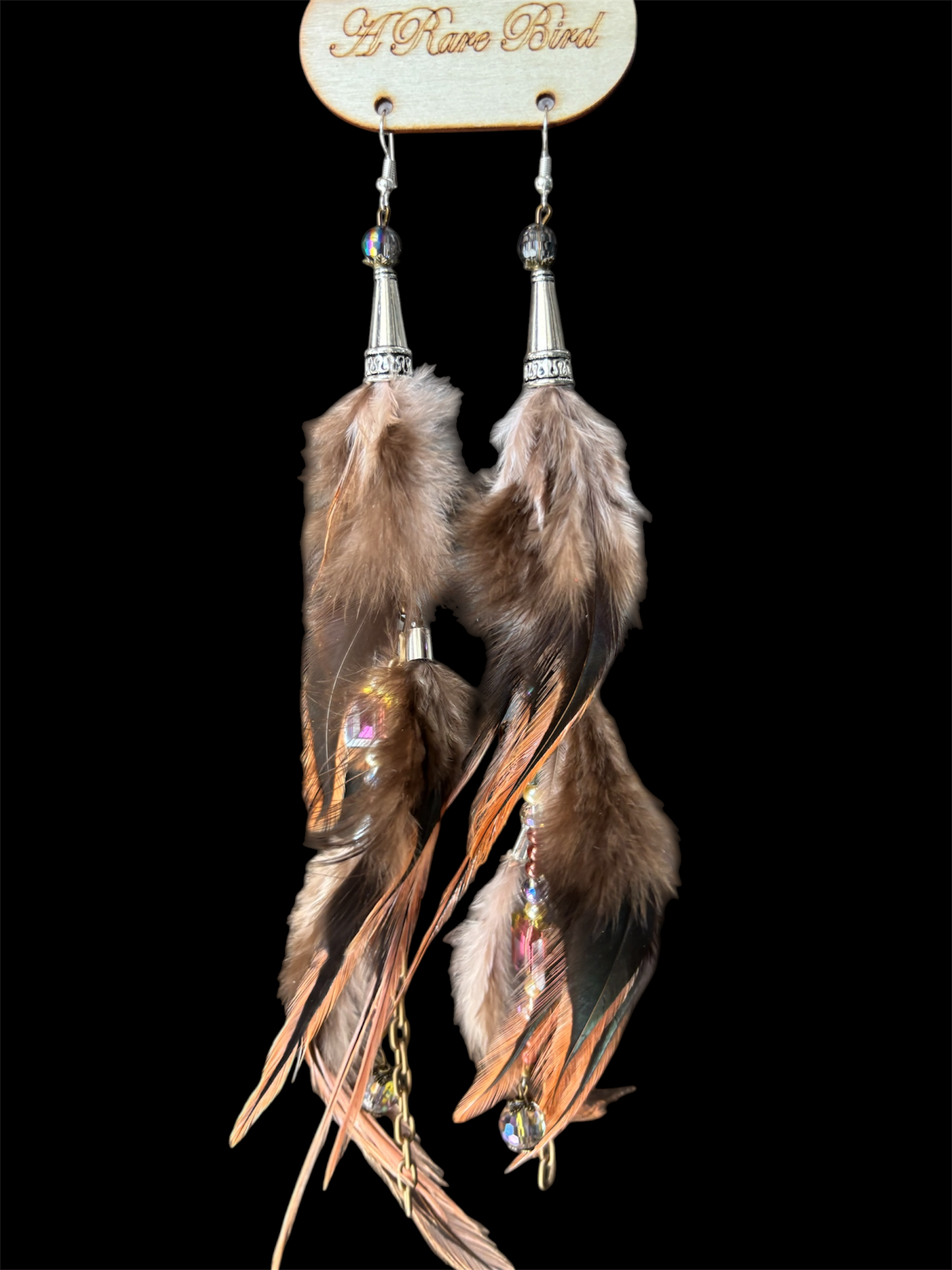 Peachy Tiered Fancy Feather Earrings