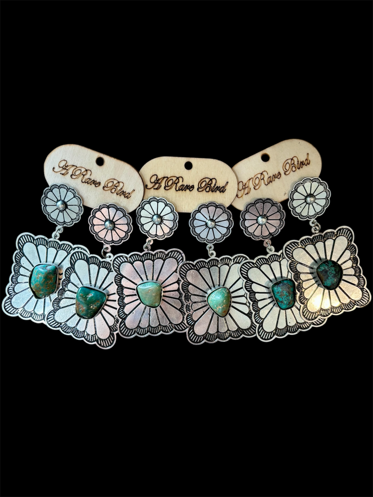 Turquoise Silver Flower Earrings