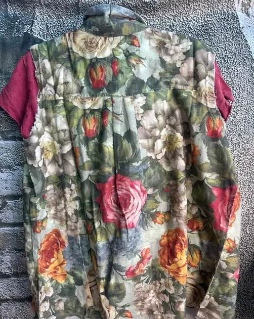 Olive Floral Flannel Vest