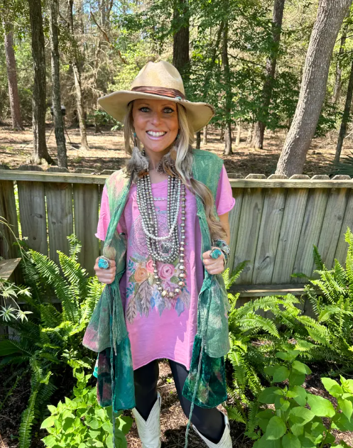 DREAM CATCHER TATTERED SHIRT Rose Pink