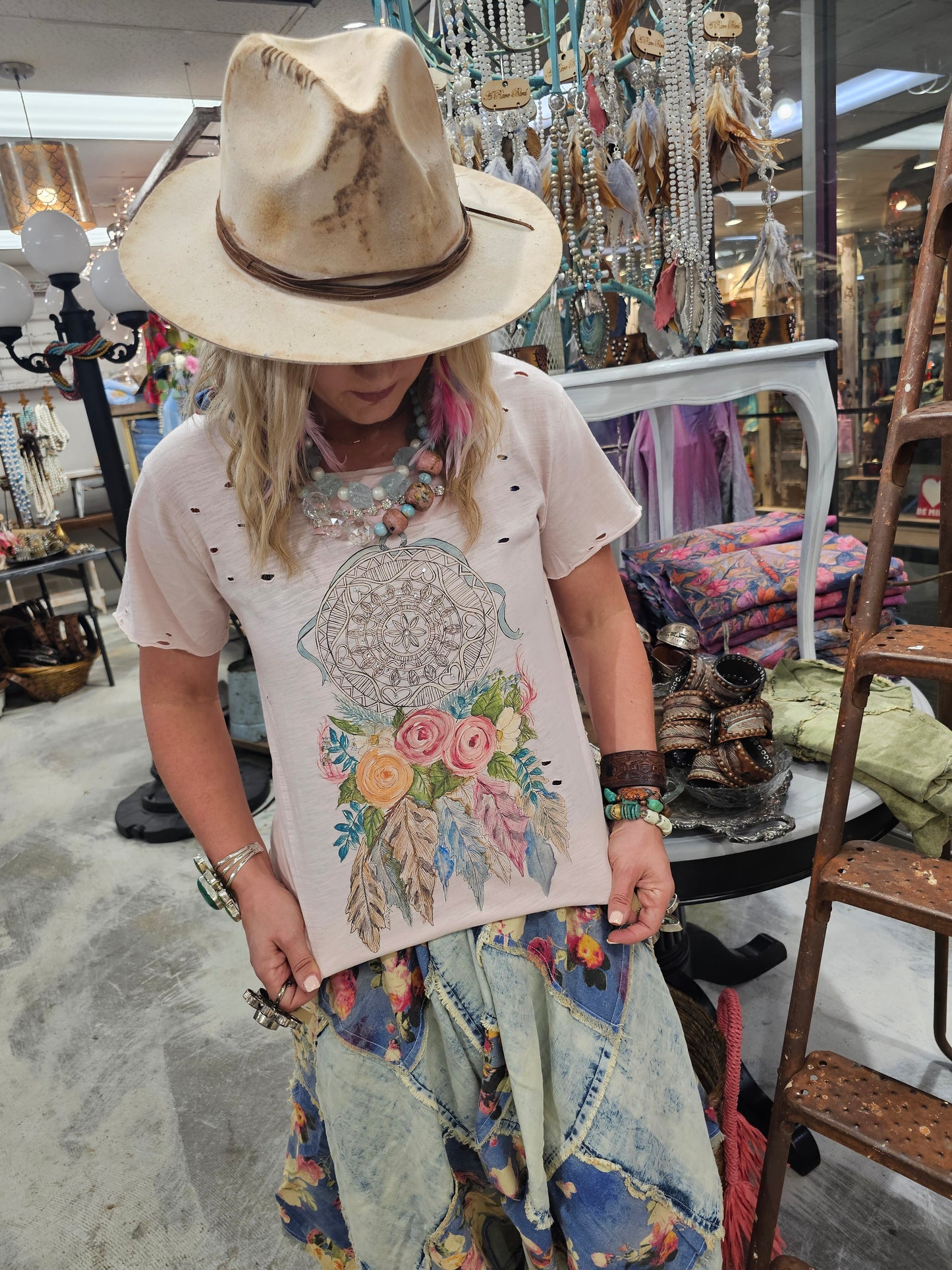 DREAM CATCHER TATTERED SHIRT 3/4 Sleeve