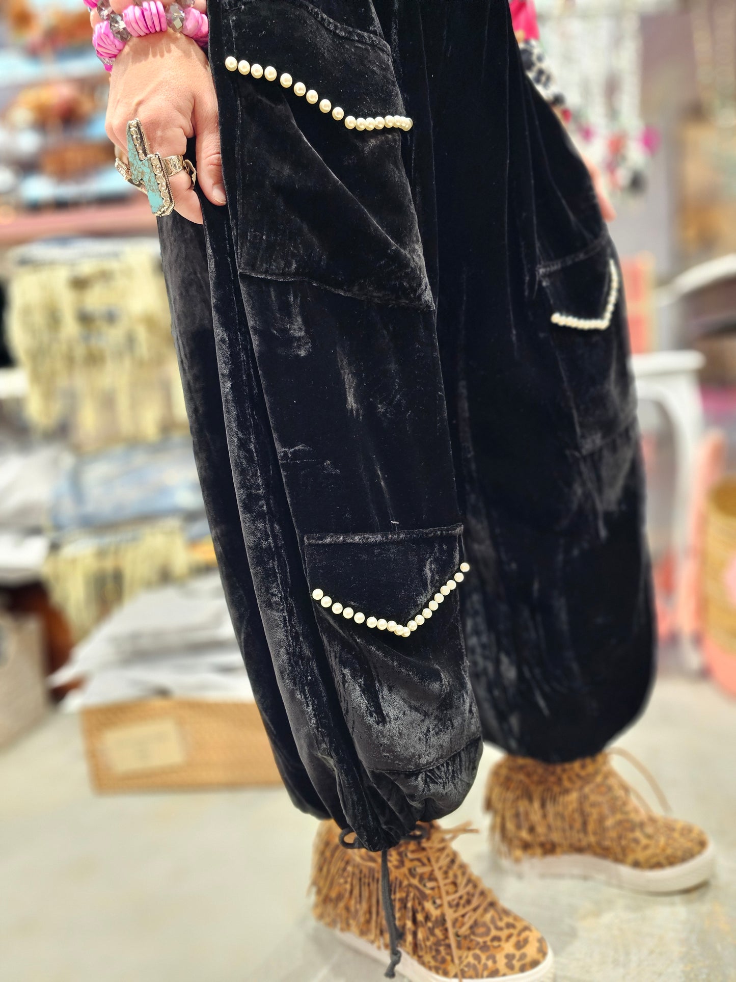 Black Velvet and Pearls Pants