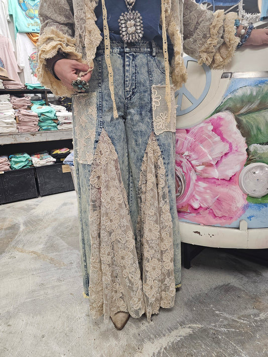 Denim Lace Inset Jean