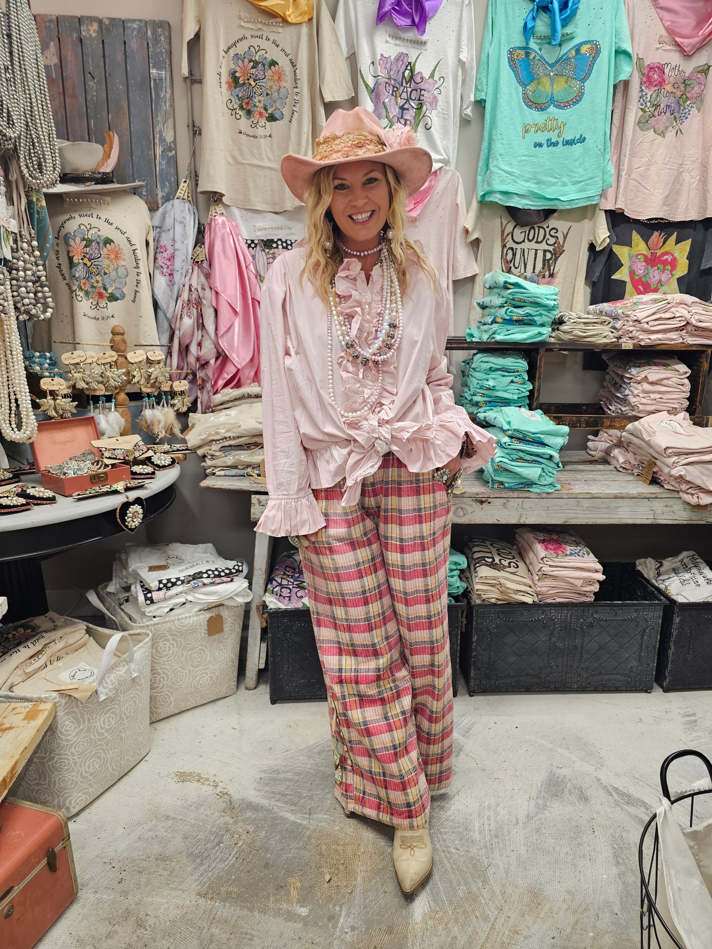 Pink Cotton One Size Ruffle Shirt