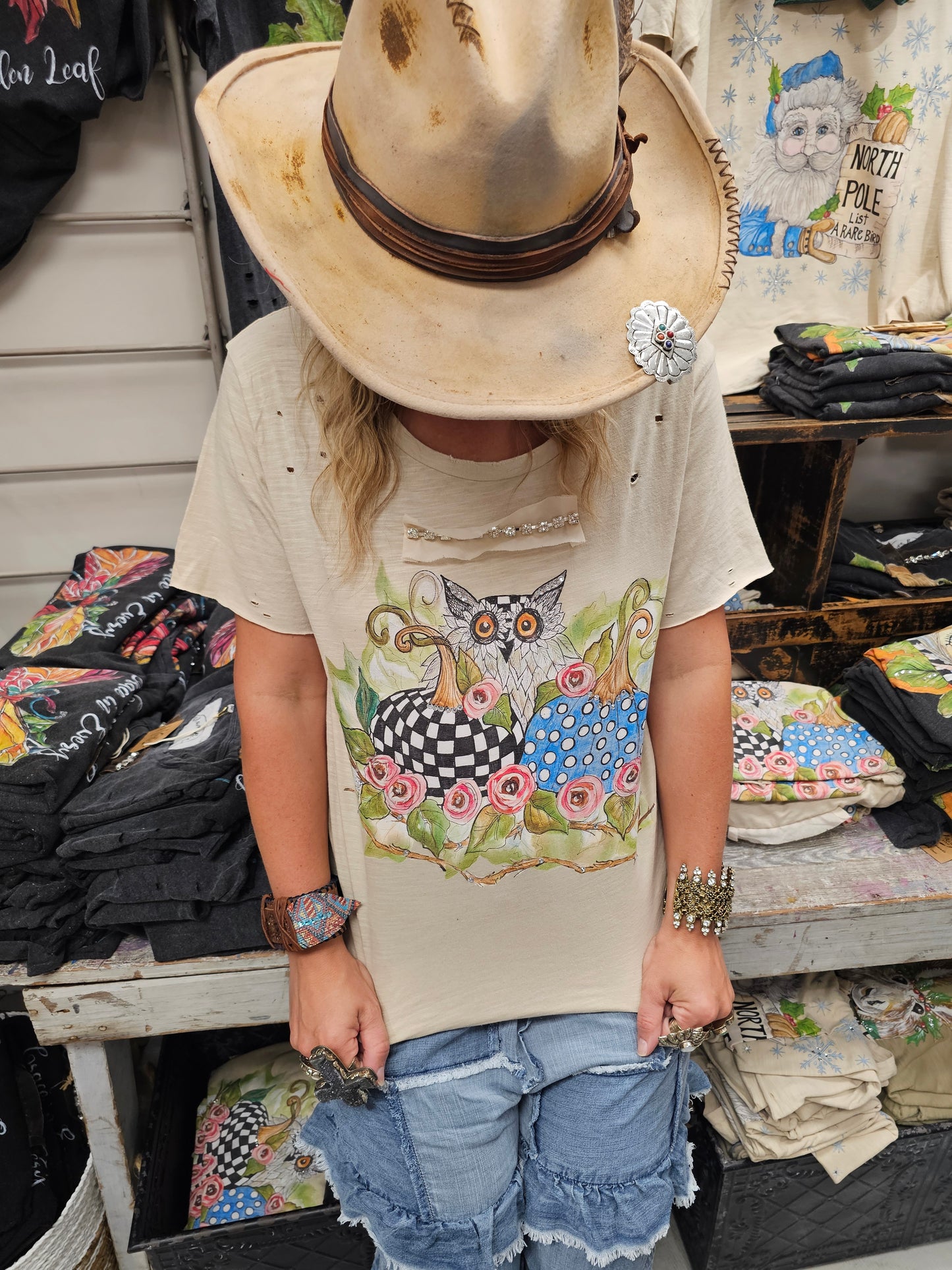 Hoot and Holler Pumpkin Tattered Shirt