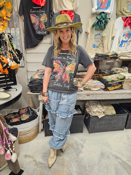 Grace in Every Golden Leaf Tattered Shirt