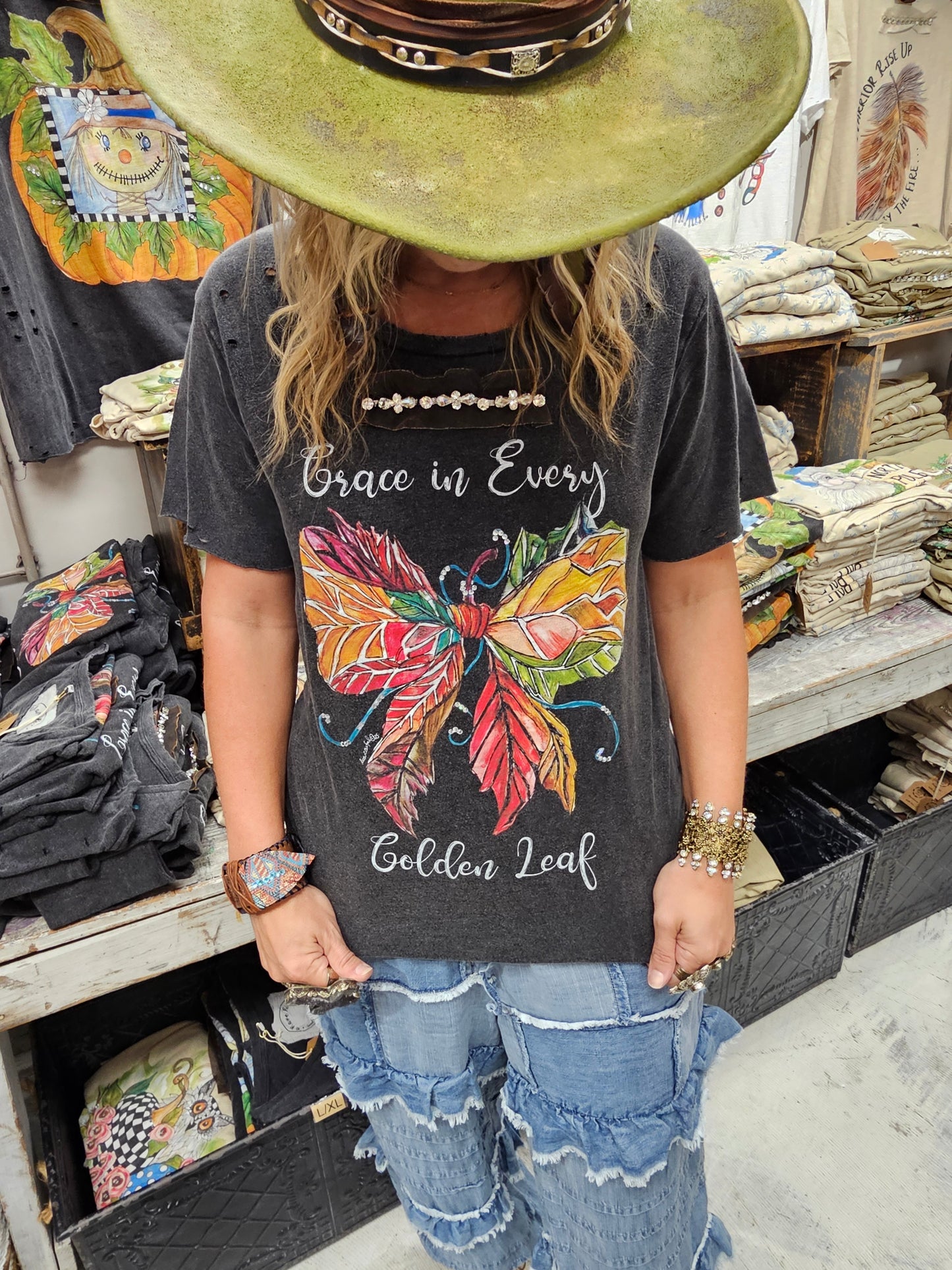 Grace in Every Golden Leaf Tattered Shirt