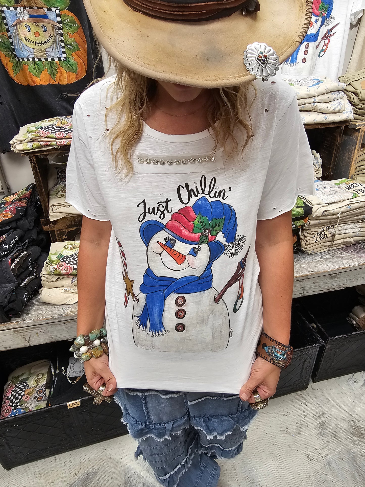 Just Chillin' Snowman Tattered Shirt