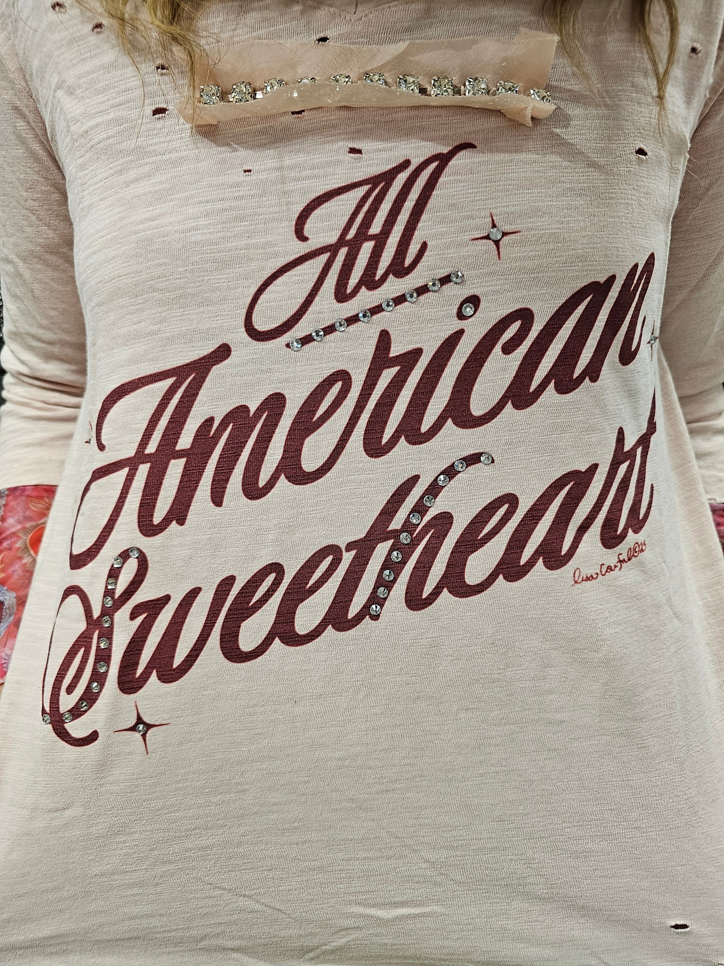 All American Sweetheart Tattered Tee 3/4 Sleeve