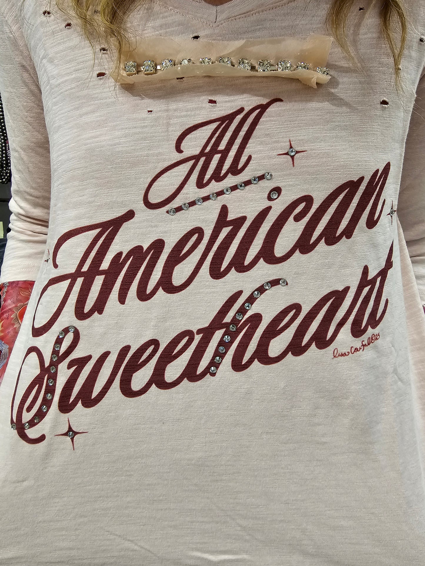 All American Sweetheart Tattered Tee 3/4 Sleeve