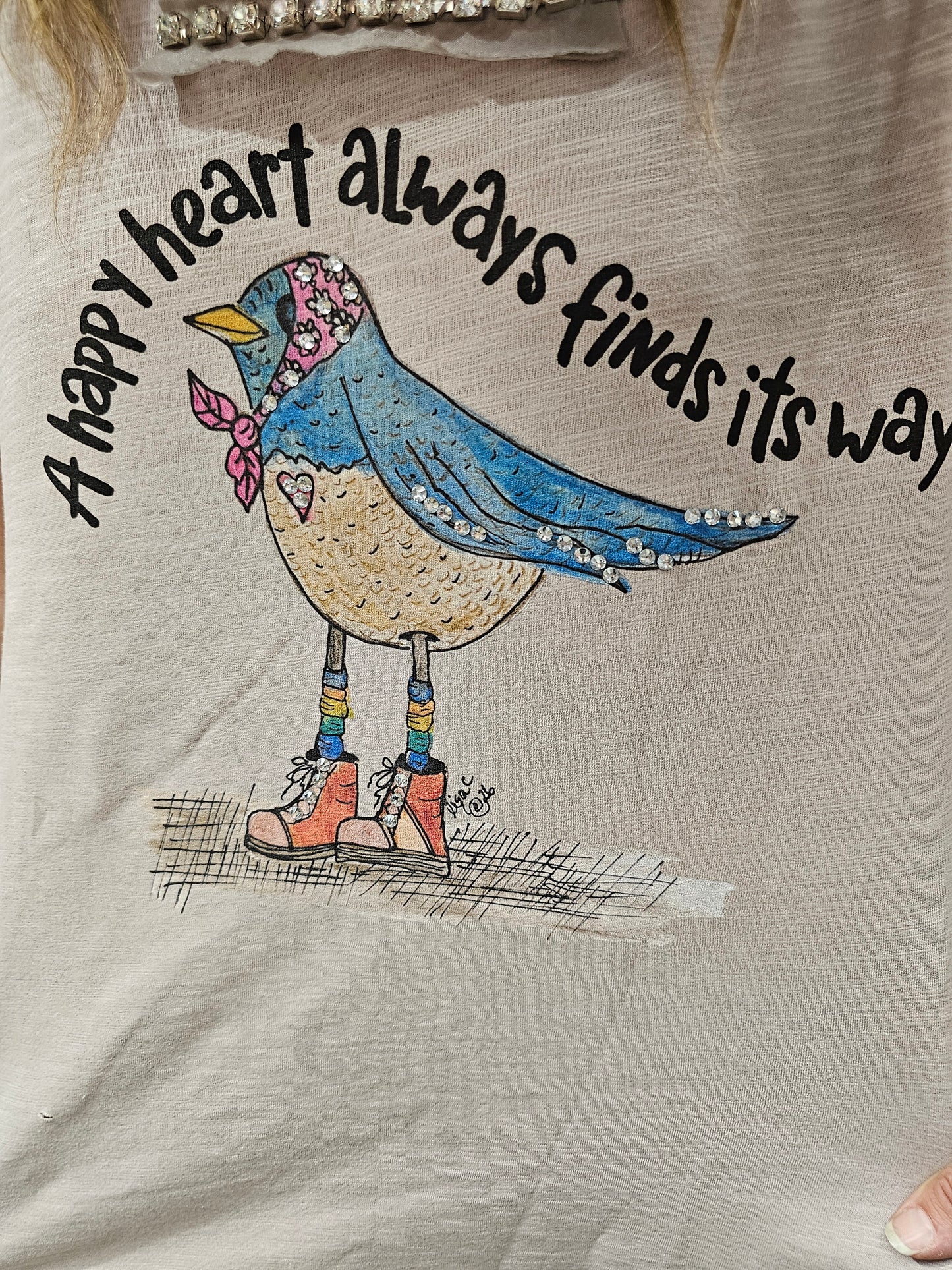 Happy Heart Bird Tattered Tee