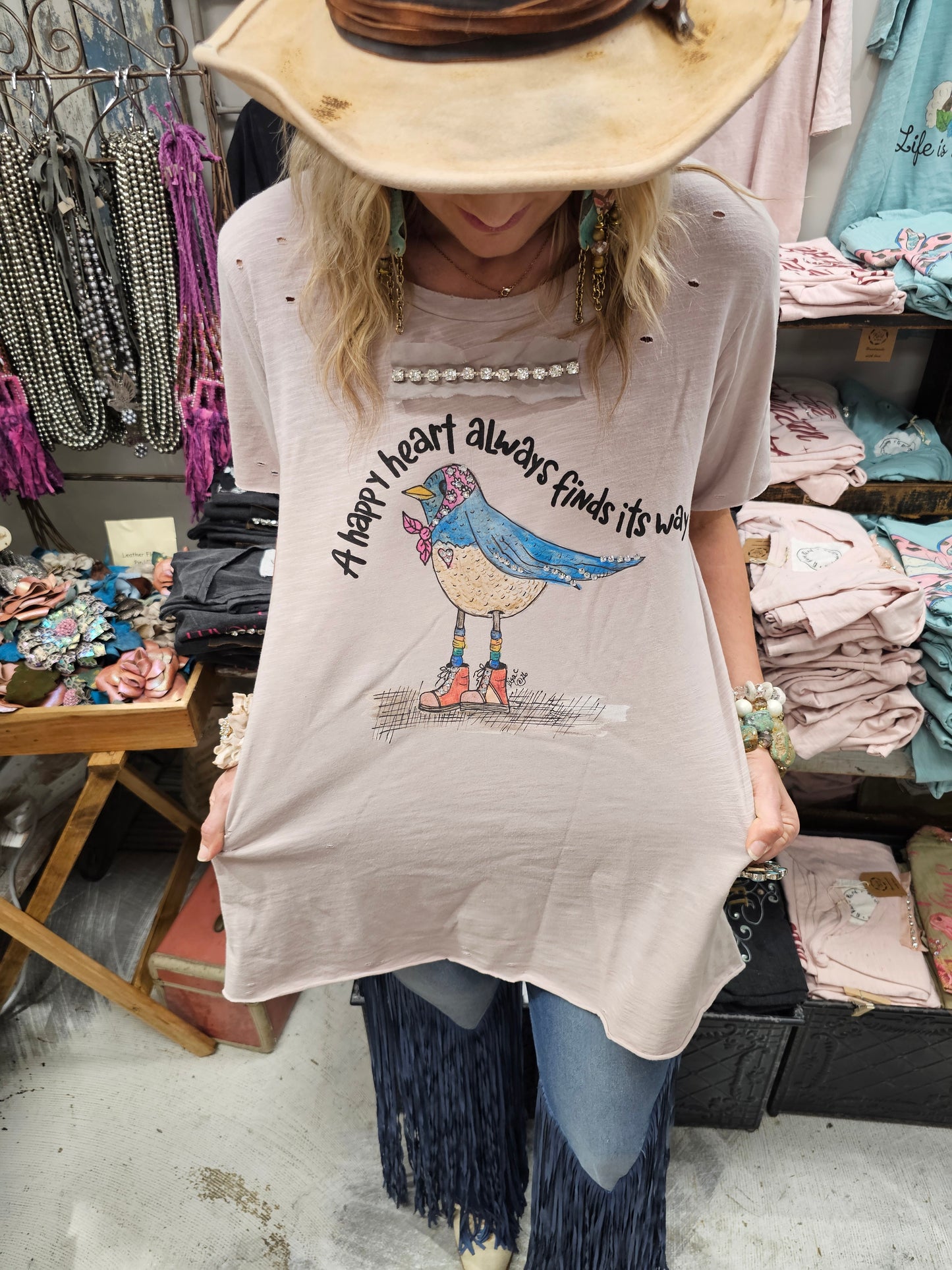 Happy Heart Bird Tattered Tee