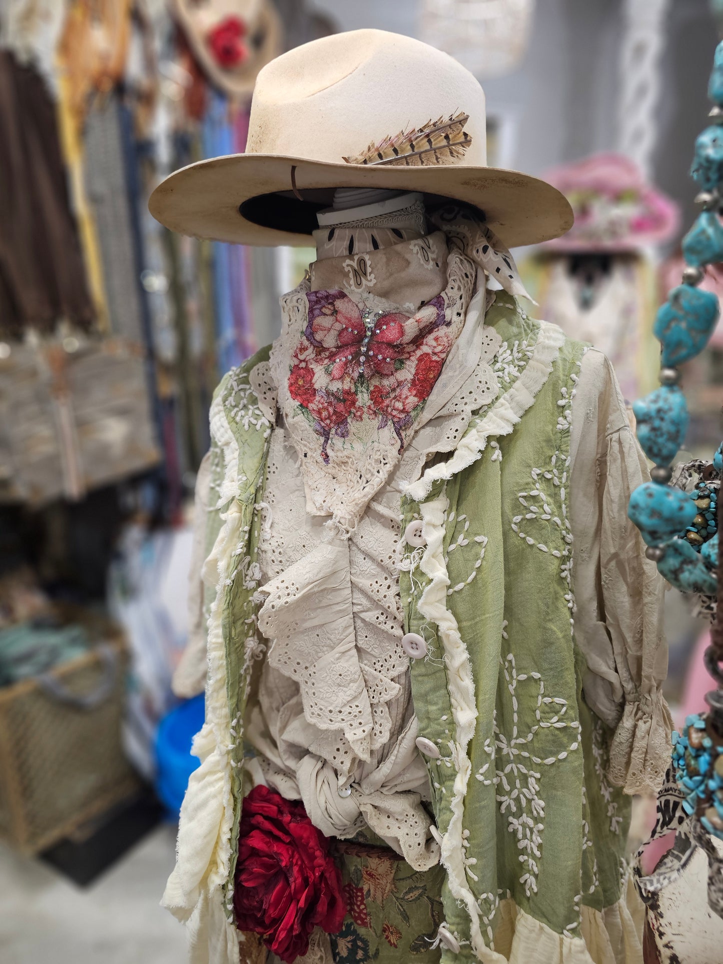 Green Embroidery Ruffle Vest