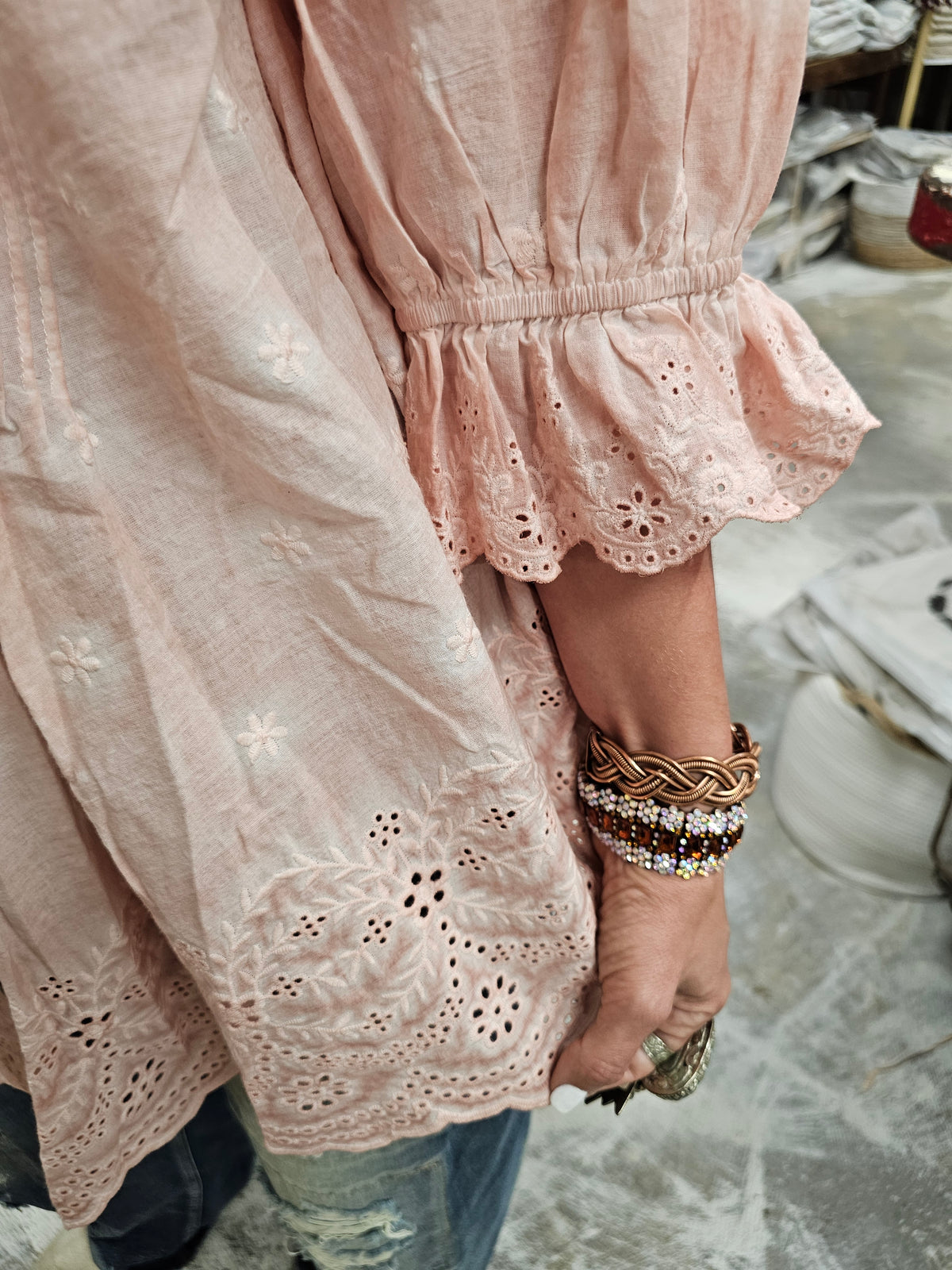 Pink Eyelet Linen Top