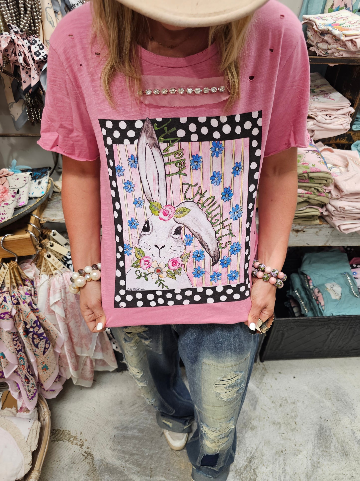 Happy Thoughts Bunny Tattered Tee