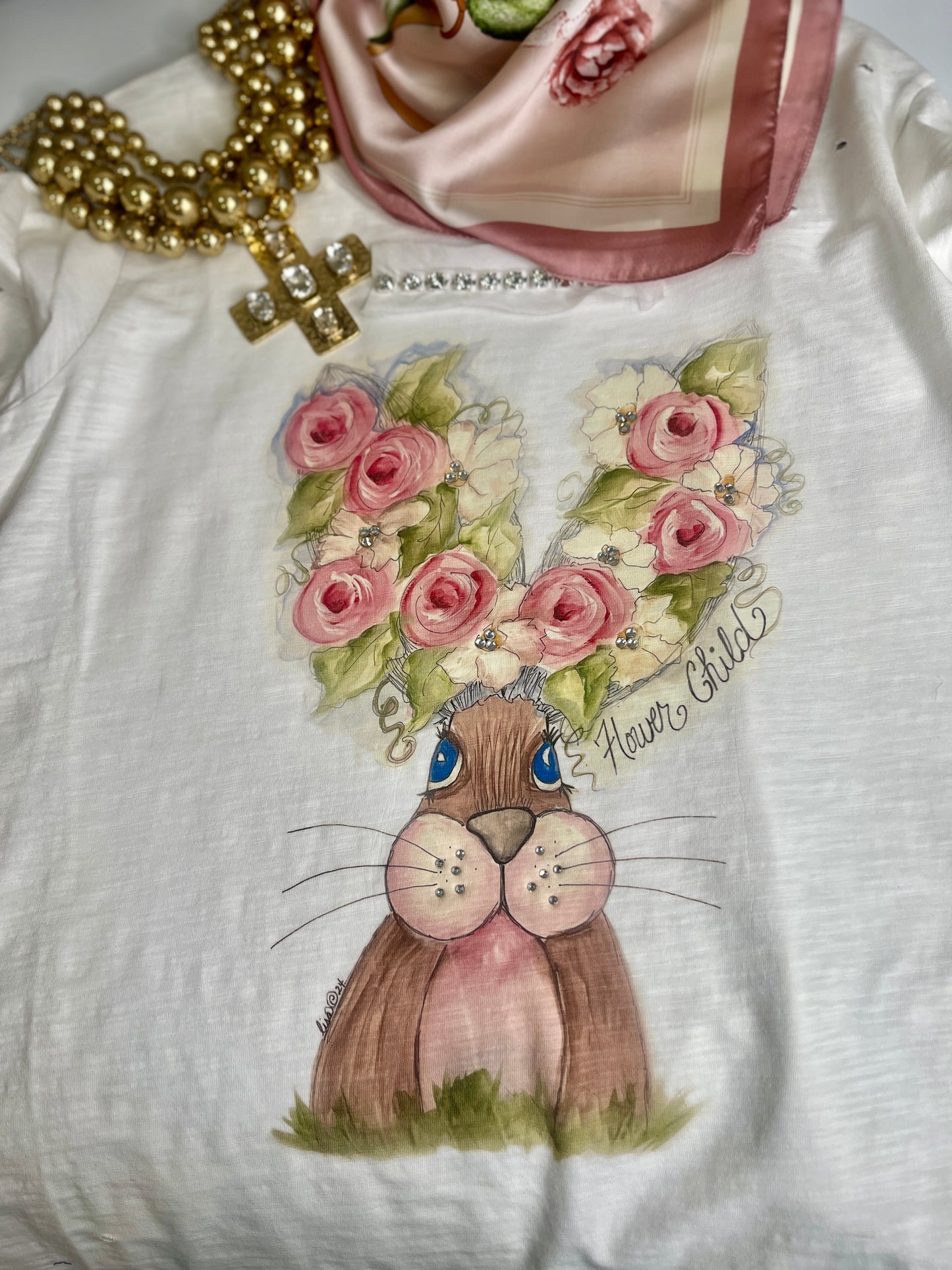 Bunny Flower Child Shirt 3/4 Sleeve