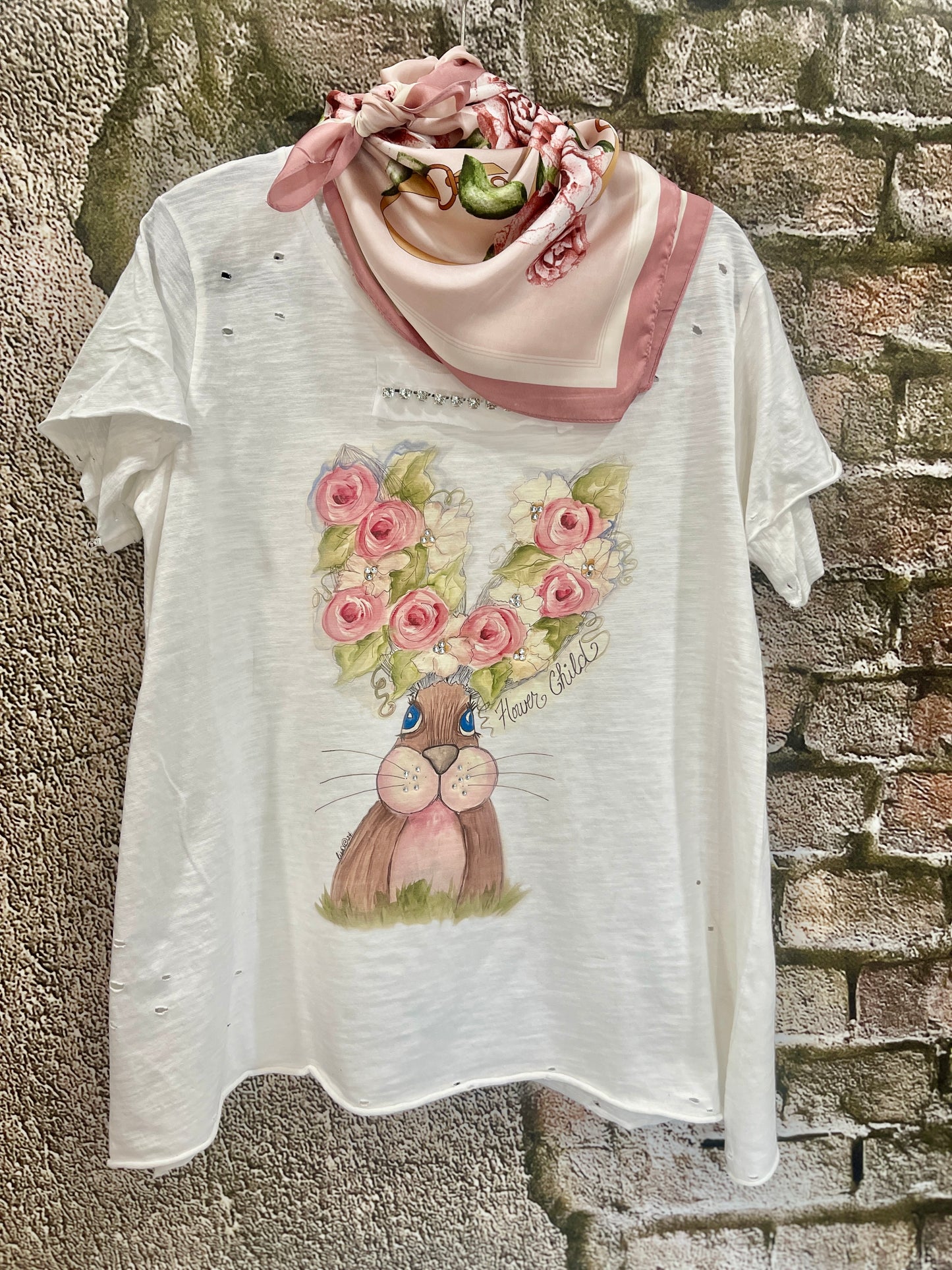 Bunny Flower Child Shirt 3/4 Sleeve