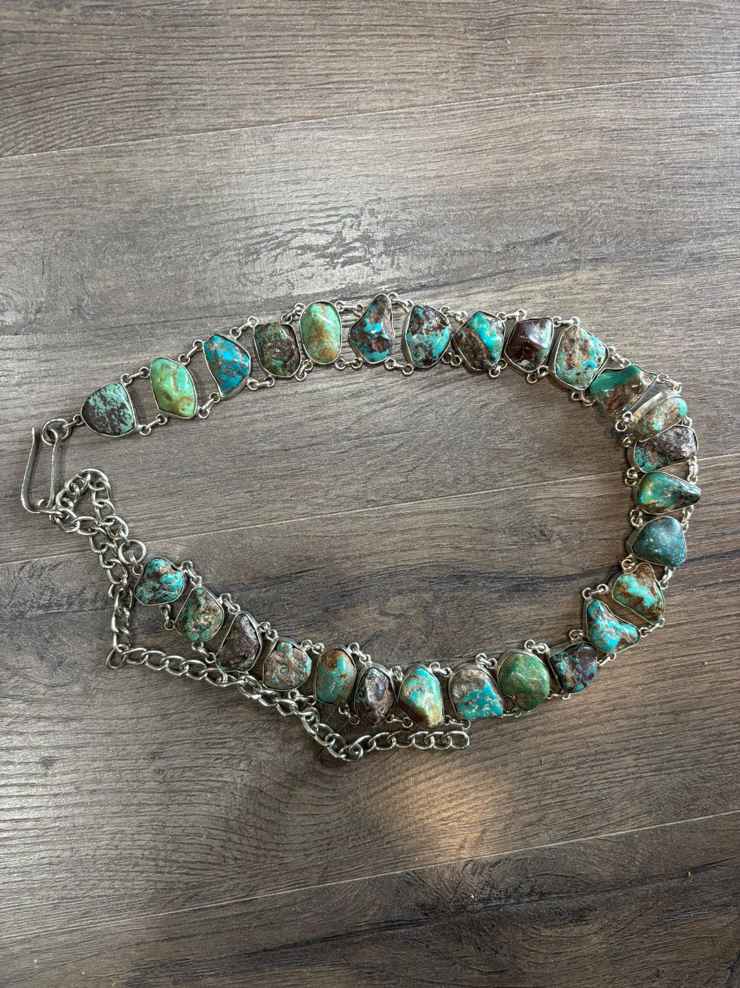 Genuine Turquoise Silver Chain Belt