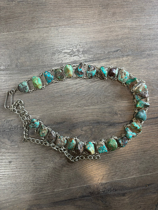 Genuine Turquoise Silver Chain Belt