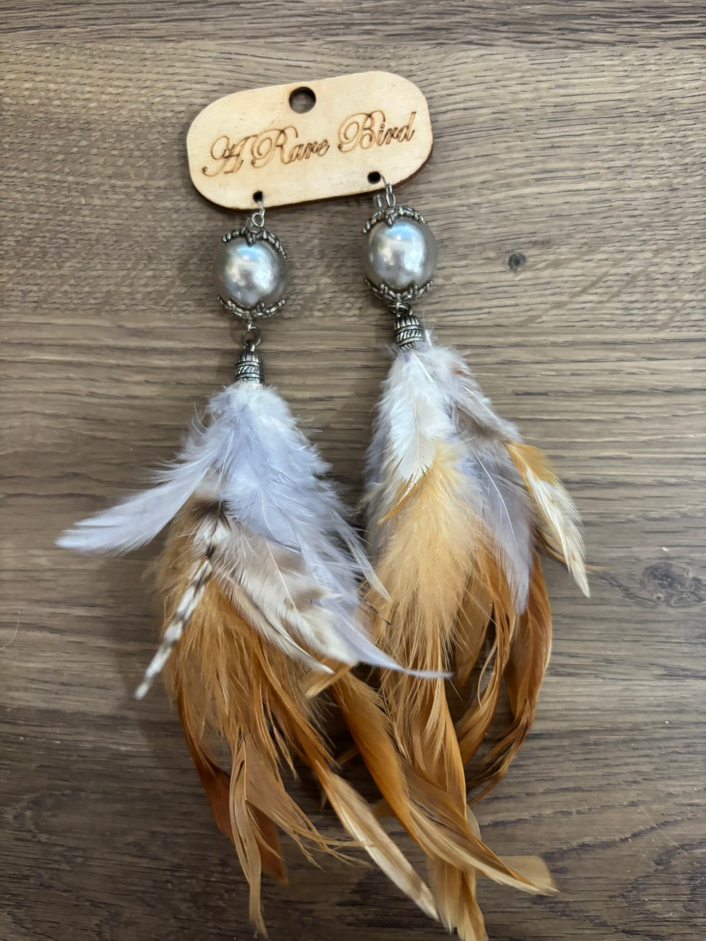 Silver Pearl Feather Earrings