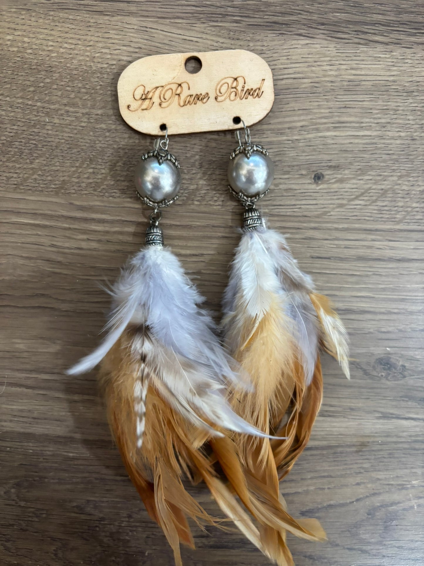Silver Pearl Feather Earrings