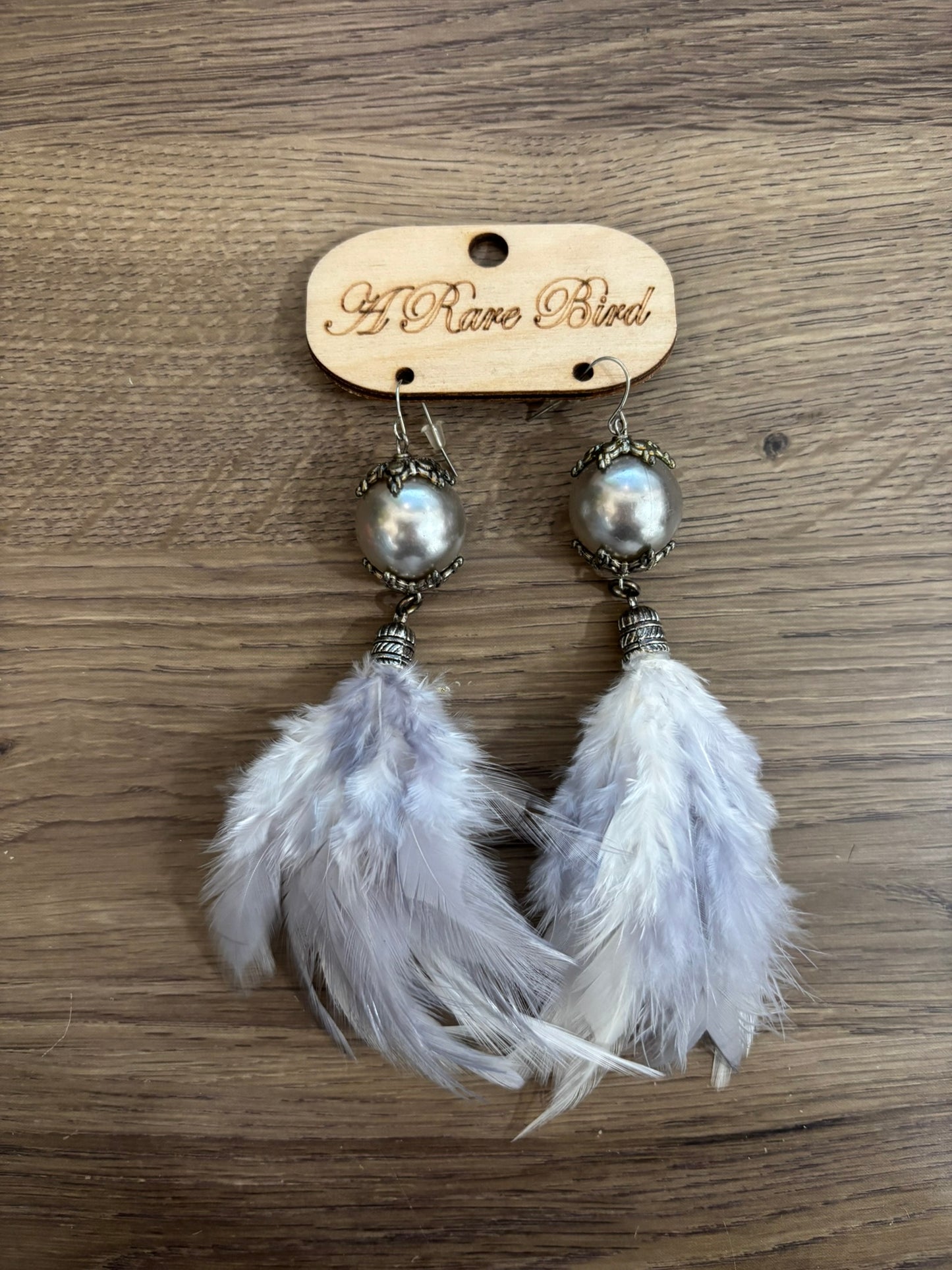 Mini Silver Pearl Feather Earrings