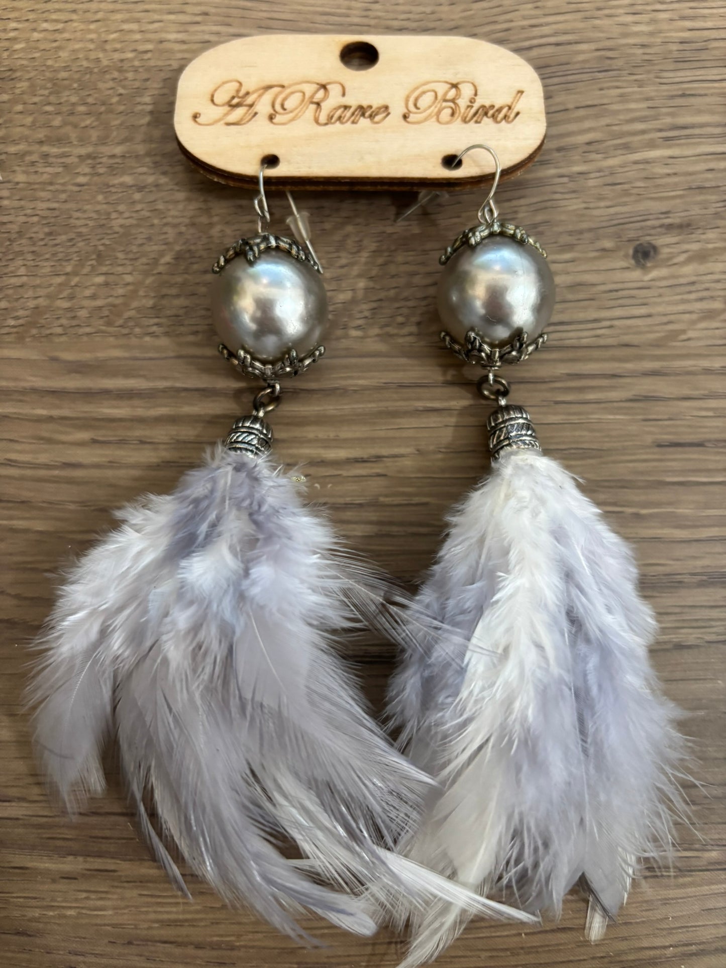 Mini Silver Pearl Feather Earrings