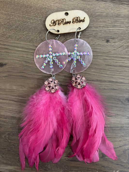 Pink Sea Glass Feather Earrings