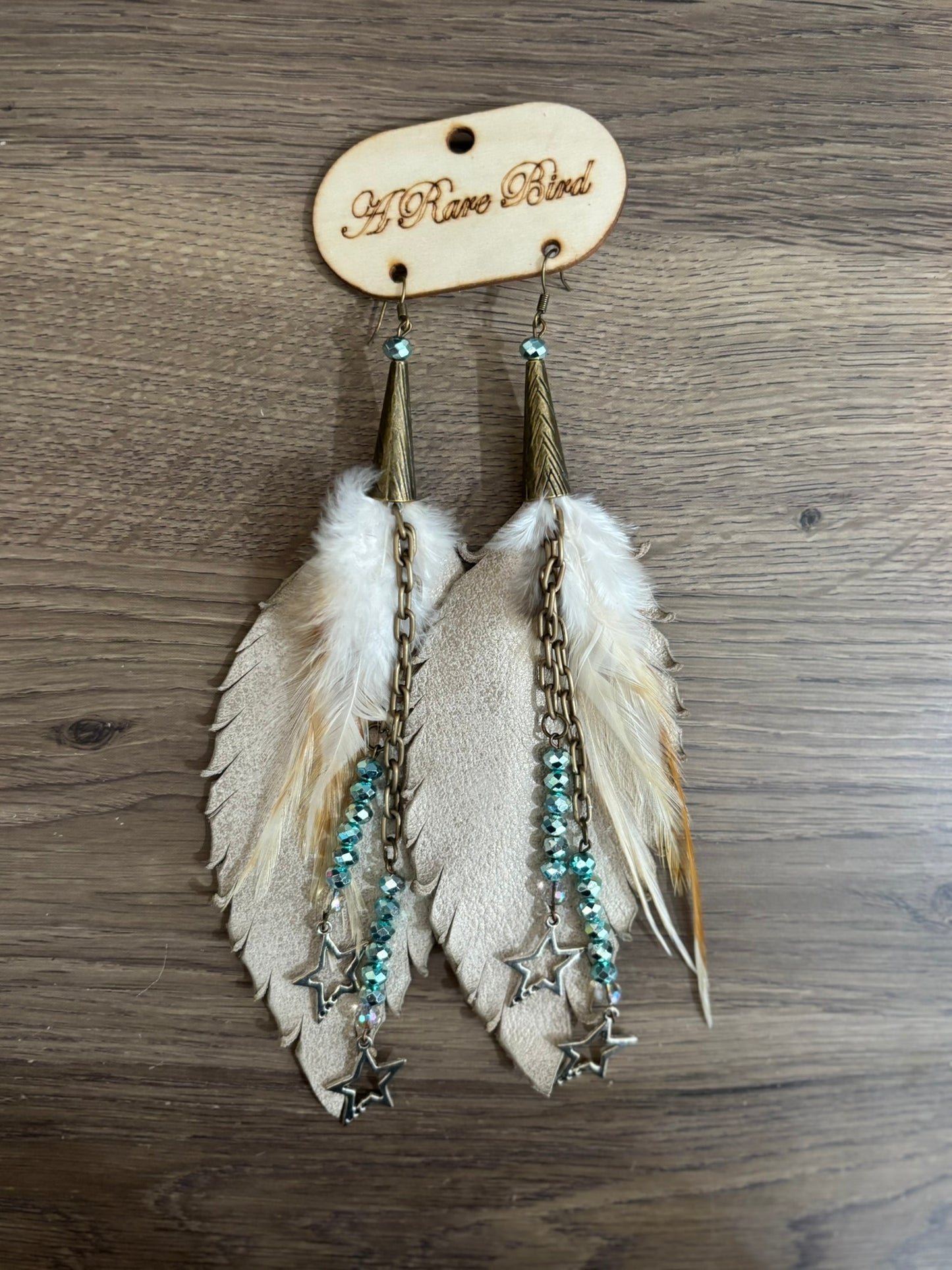 Starlight & Ivory Leather Feather Earrings