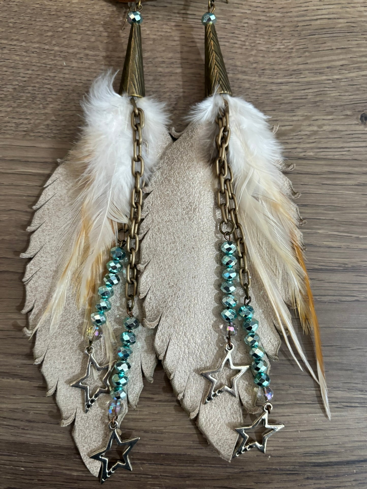Starlight & Ivory Leather Feather Earrings