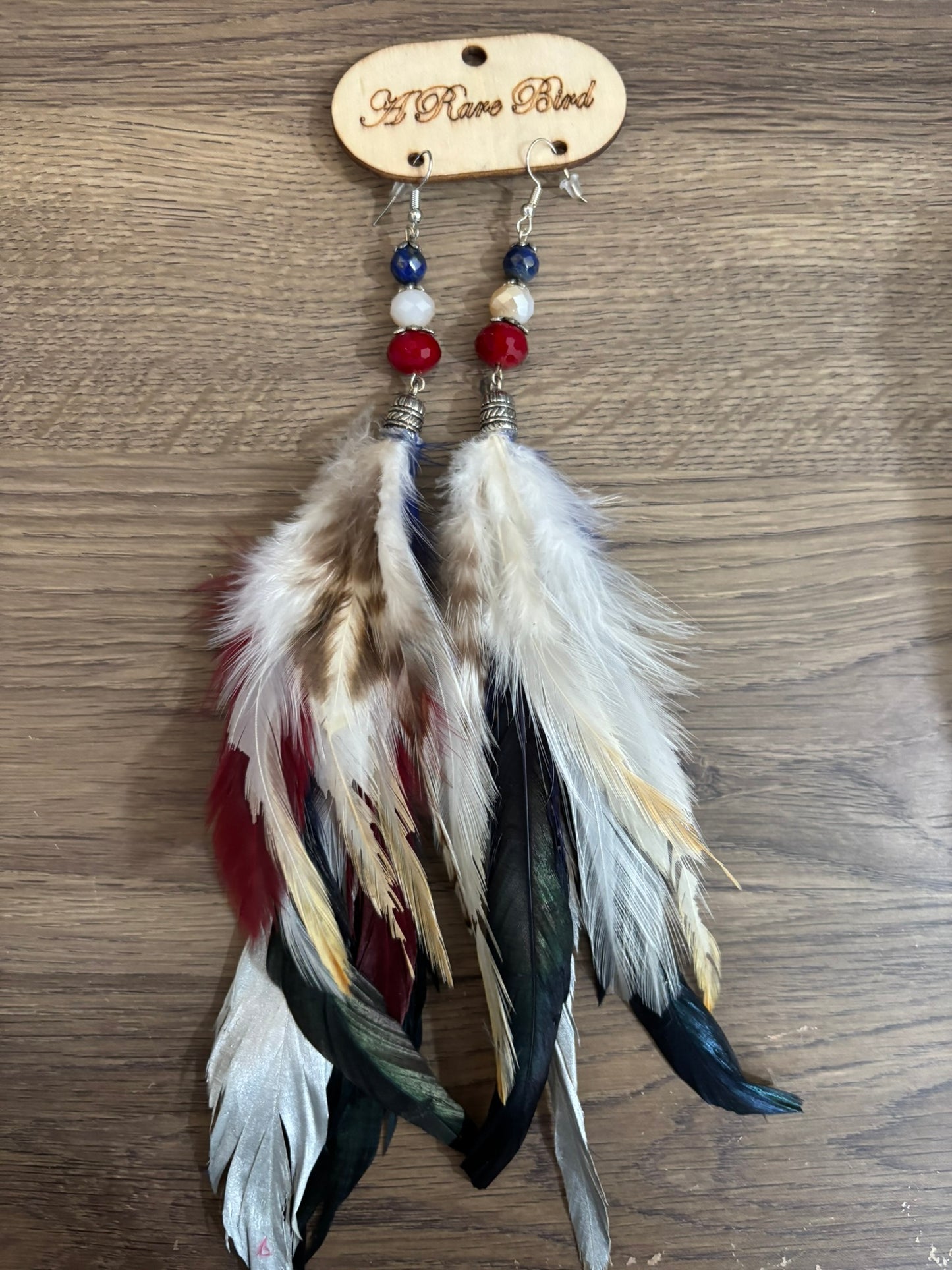 Red, White & Soar Feather Earrings
