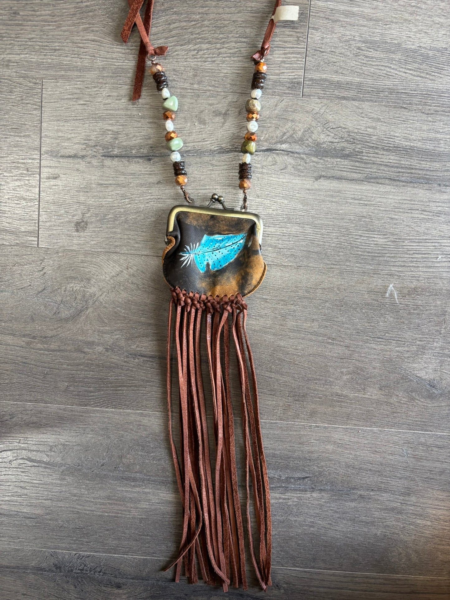 Feather Coin Purse Fringe Necklace