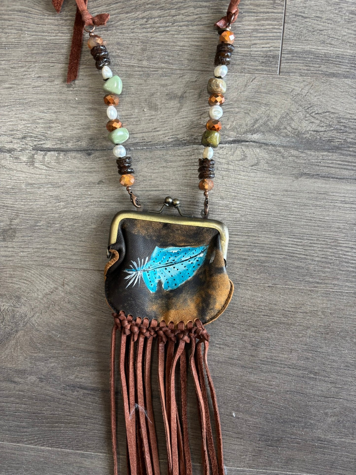 Feather Coin Purse Fringe Necklace